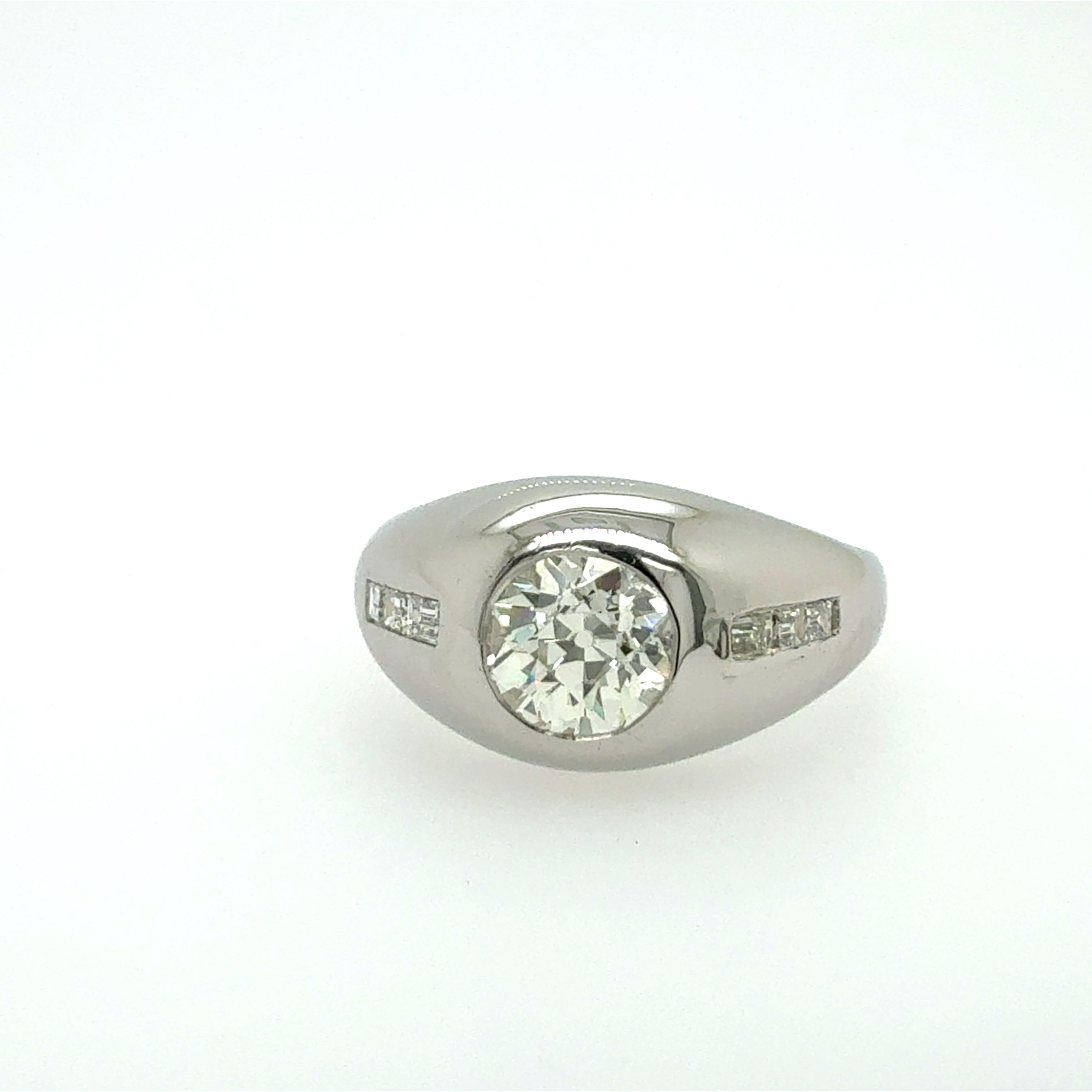 Retro Platinum 1.85 CT Old European Cut Diamond Statement Ring Circa 1960