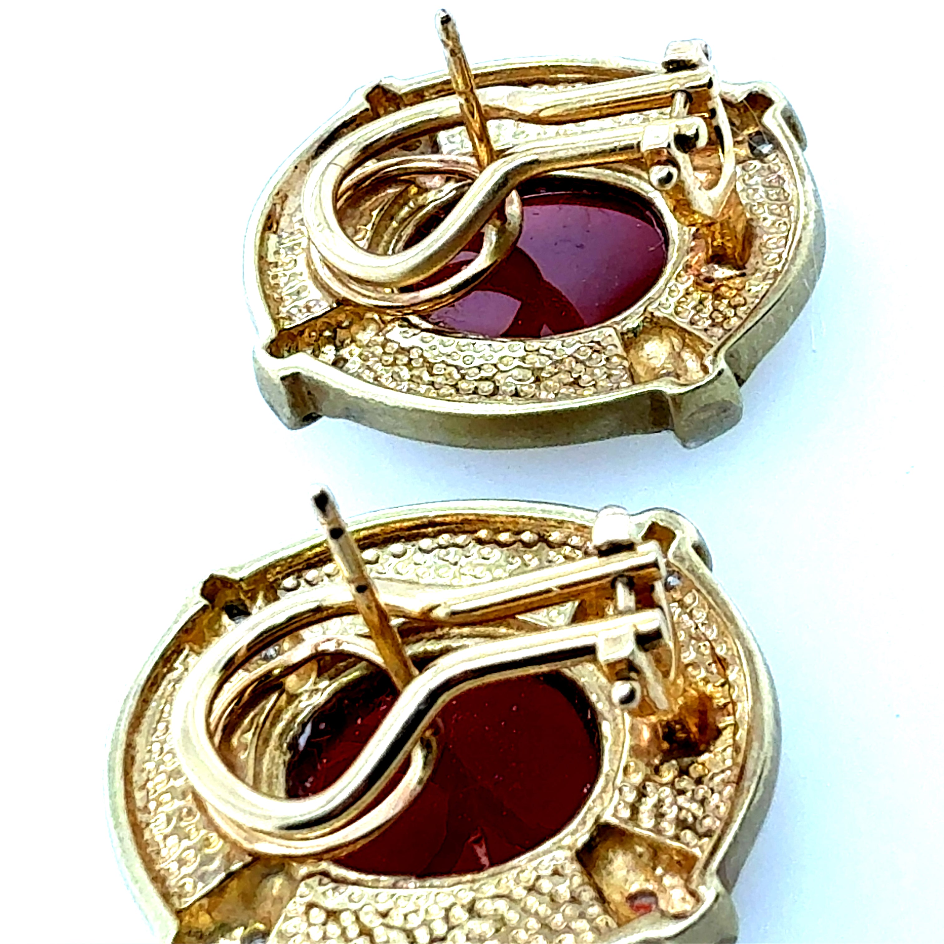 Retro Gold Natural Diamond and Roman Carnelian Intaglio Statement Earrings