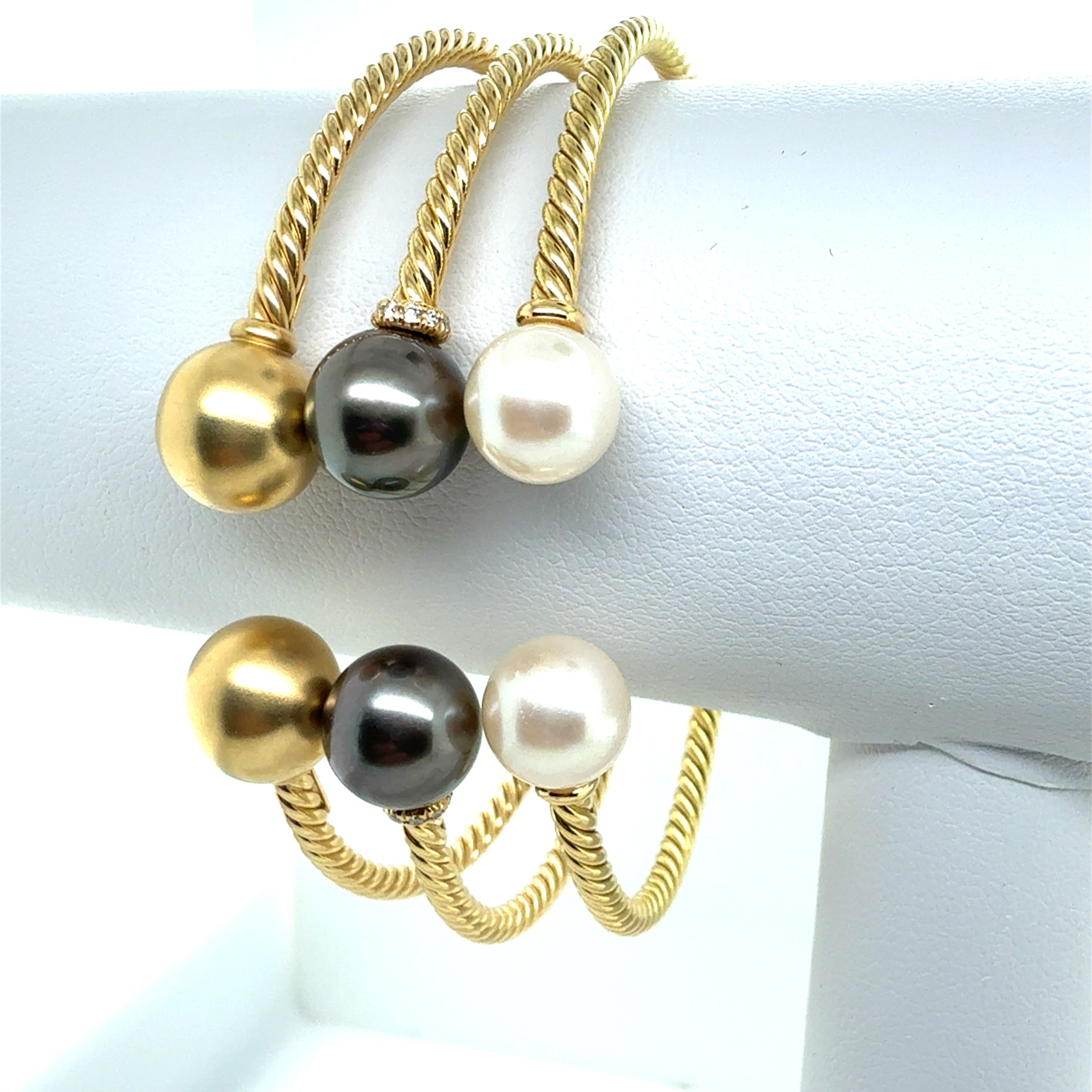 Modern Gold David Yurman Solari Pearl & Diamond Flex Bangle 3 Bracelet Set