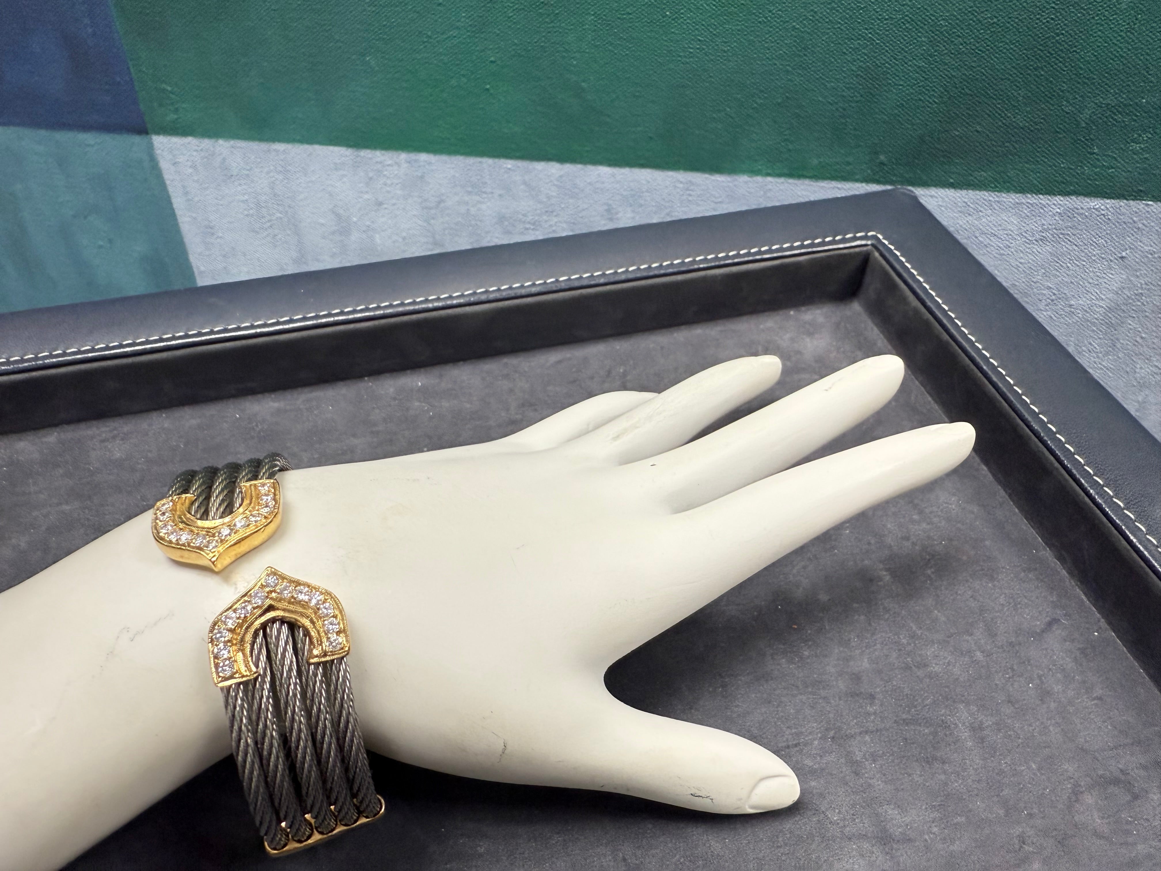 Retro Yellow Gold & Steel 0.50 Carat Natural Diamond Flexible Cuff Italy 1990