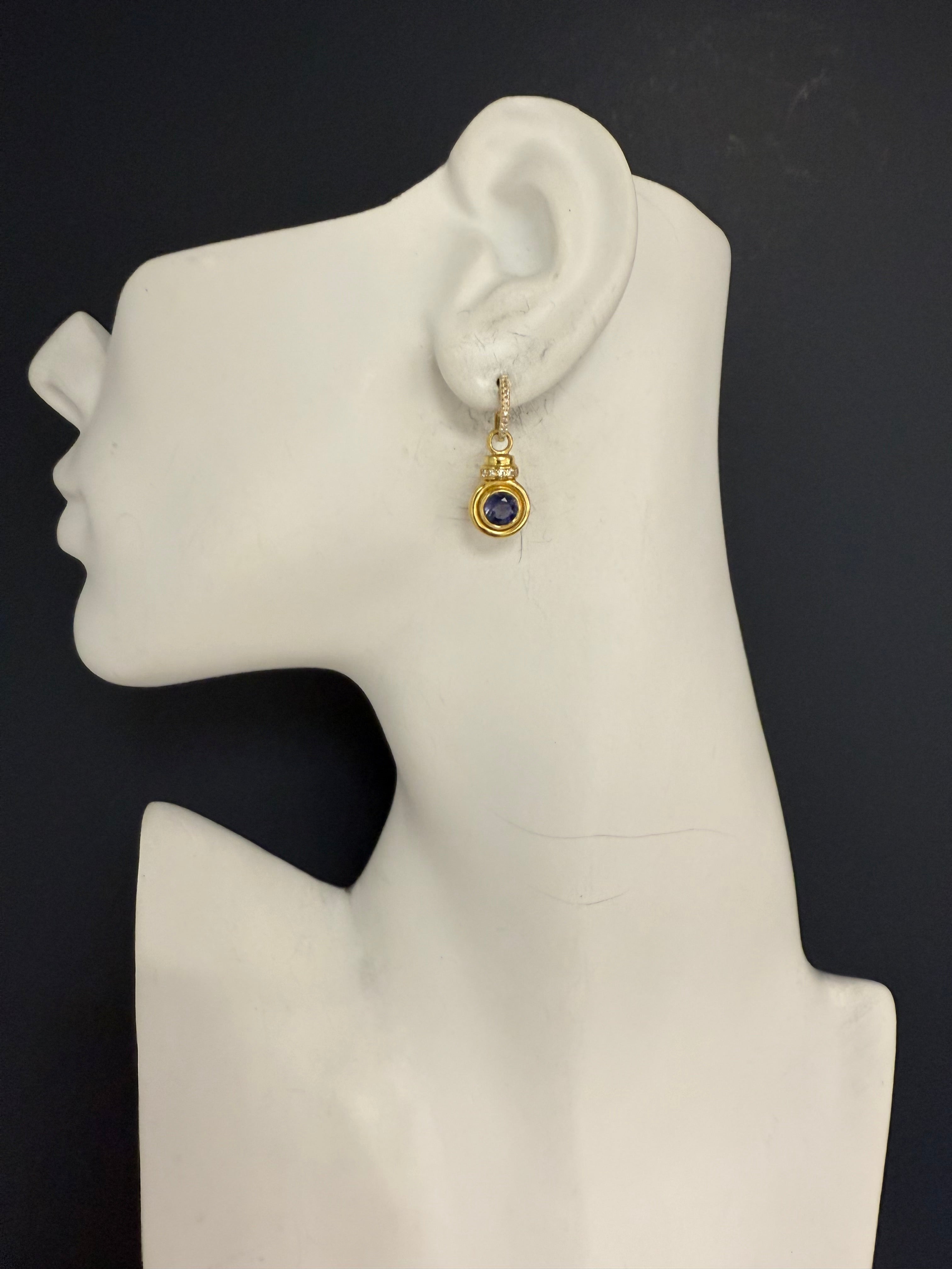 Retro Yellow Gold Drop Enhancer Earrings with Natural Diamonds and Tsavorites