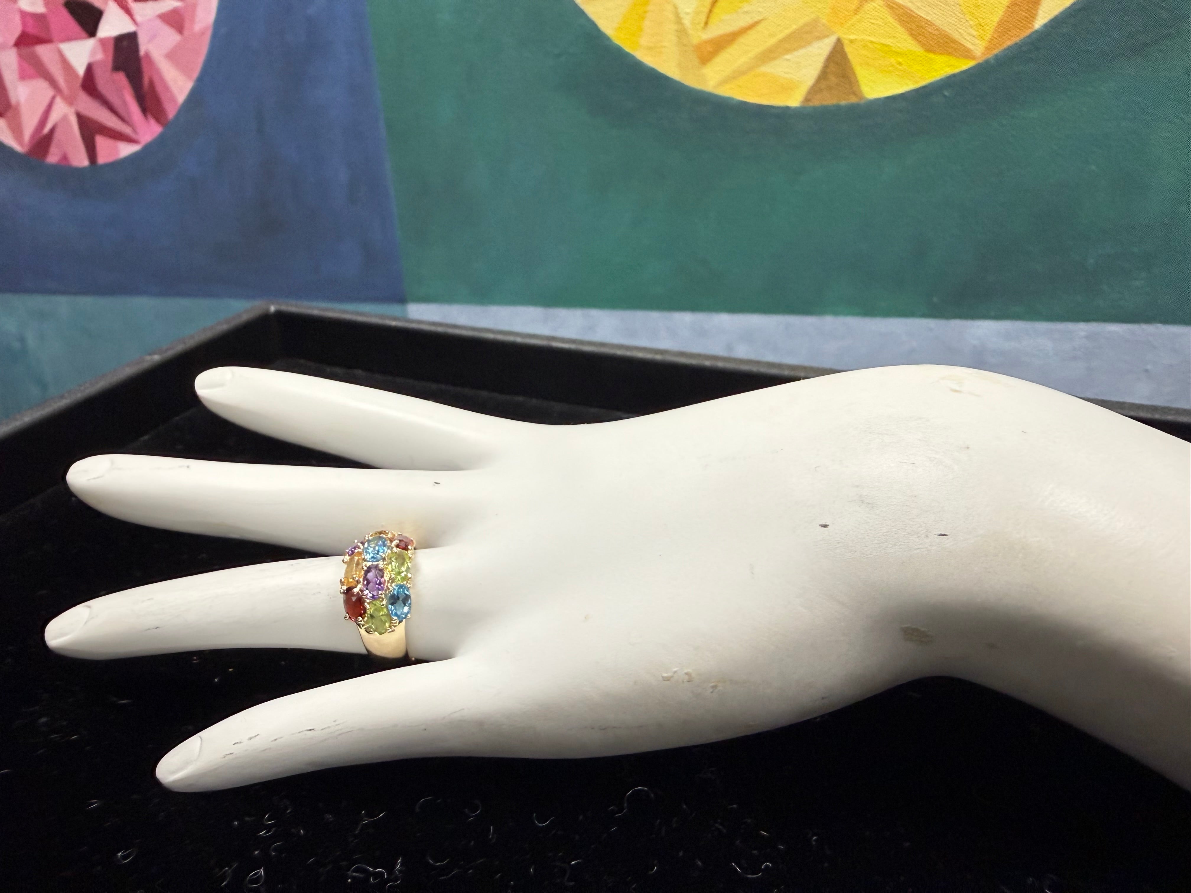 Modern Gold Multicolor Natural Oval Cluster Statement Ring