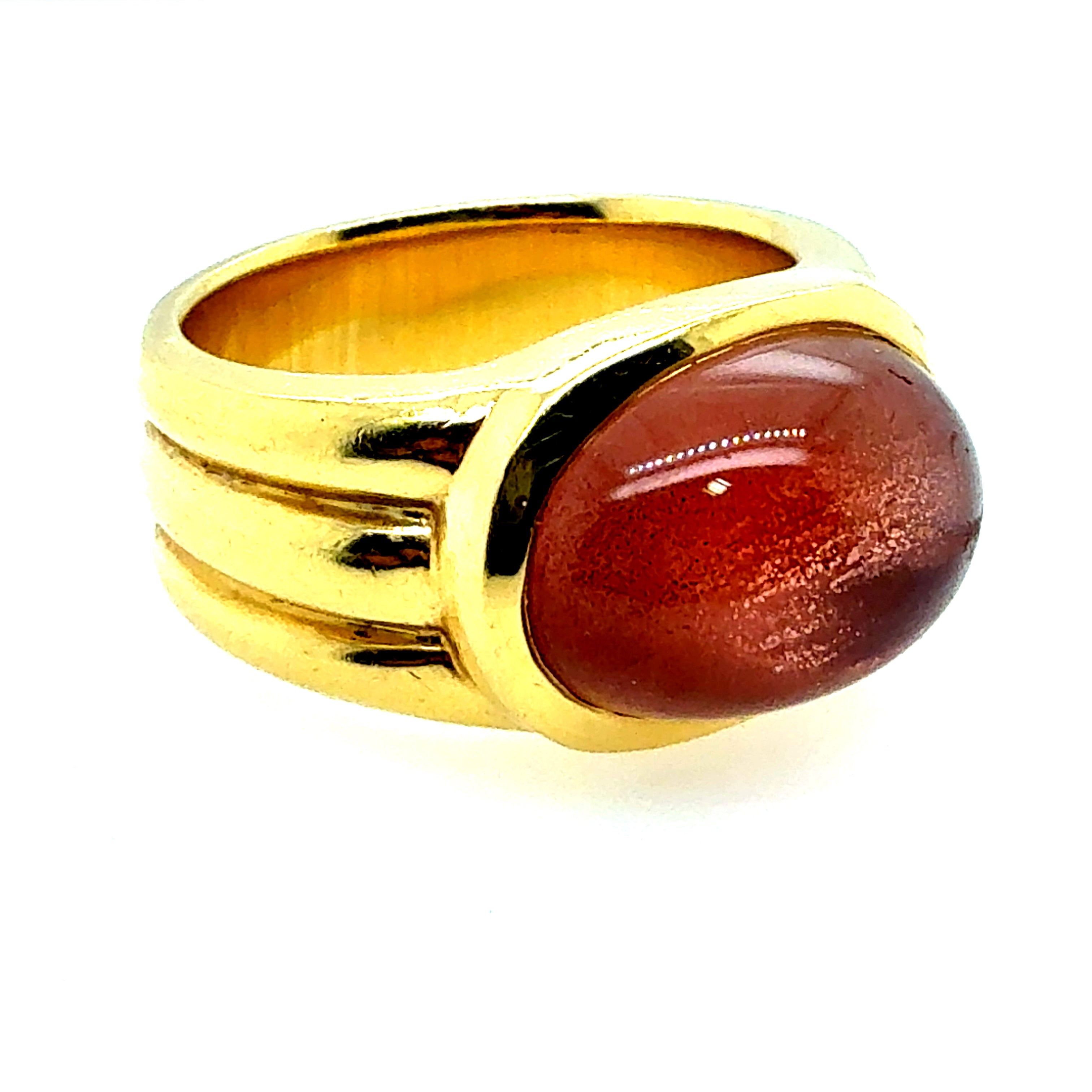 Retro Yellow Gold Cabochon Sunstone Feldspar Cocktail Ring, Circa 1980