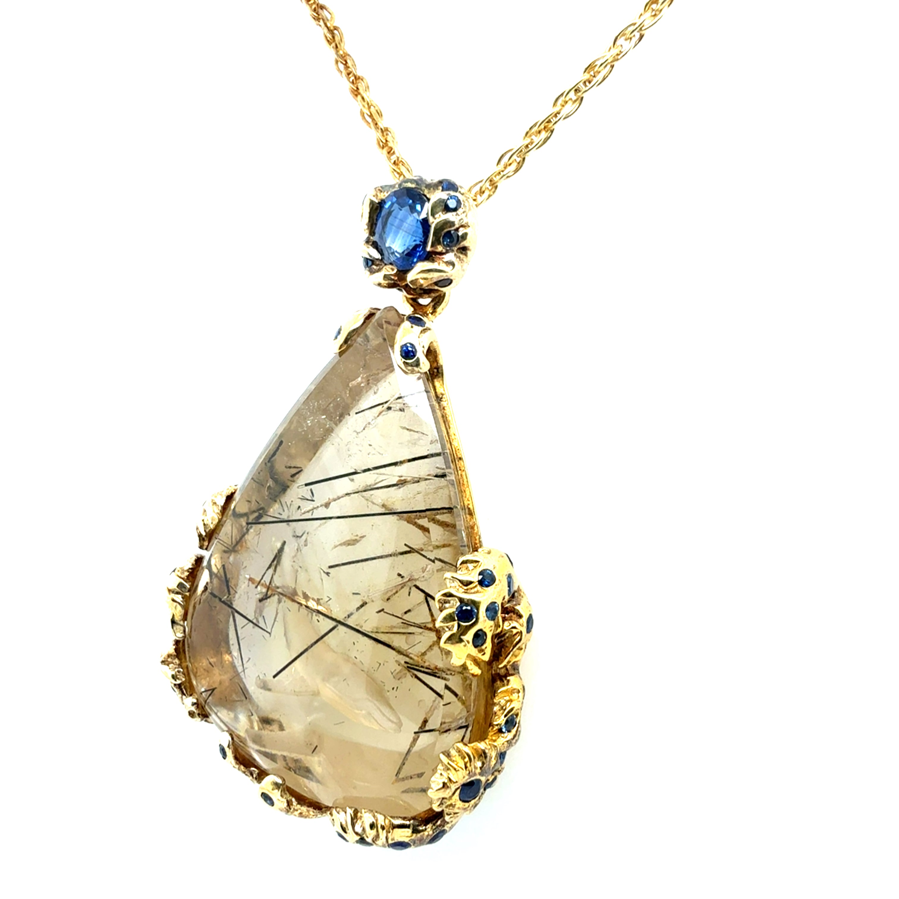 Retro 925 Silver Blue Sapphire, Quartz,  Kyanite Statement Pendant by F. Barthe