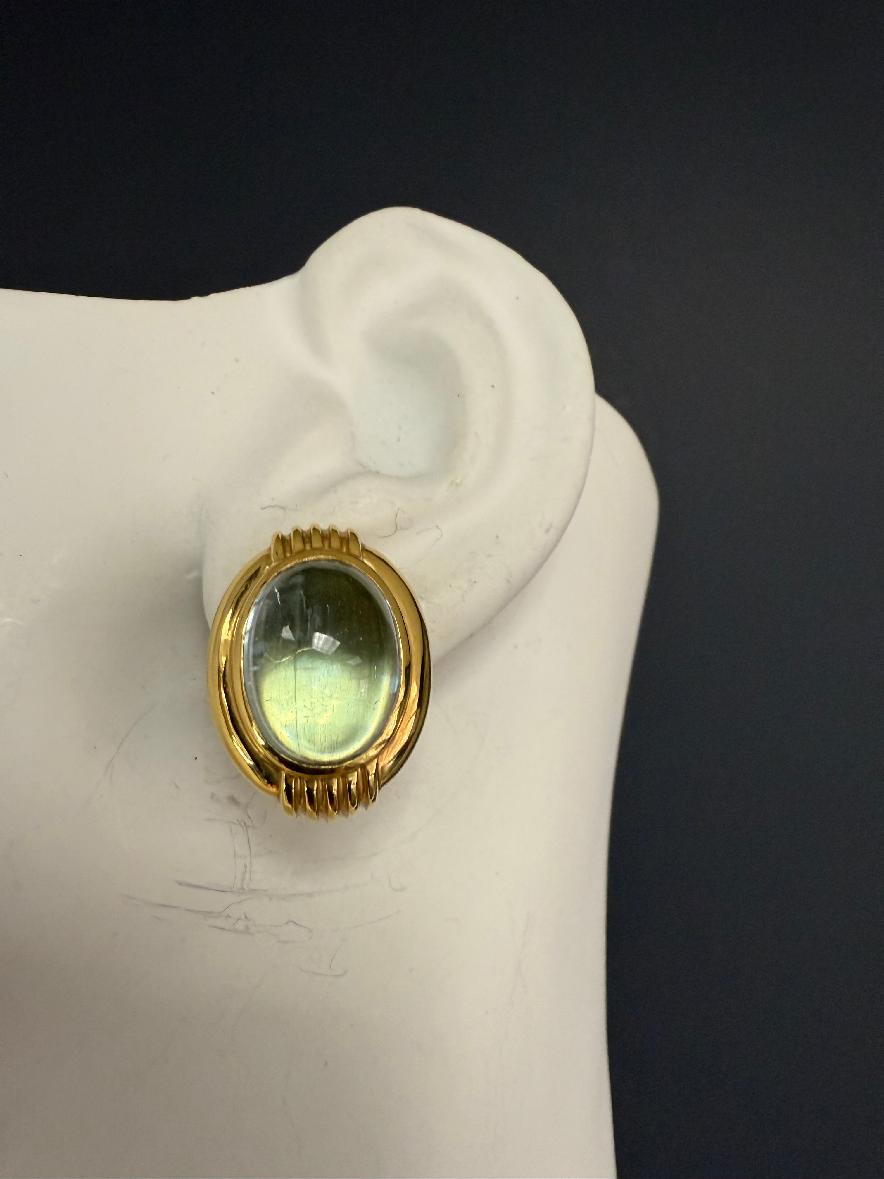 Retro Gold Natural Blue Topaz Cabochon Clip Earrings by Gump’s