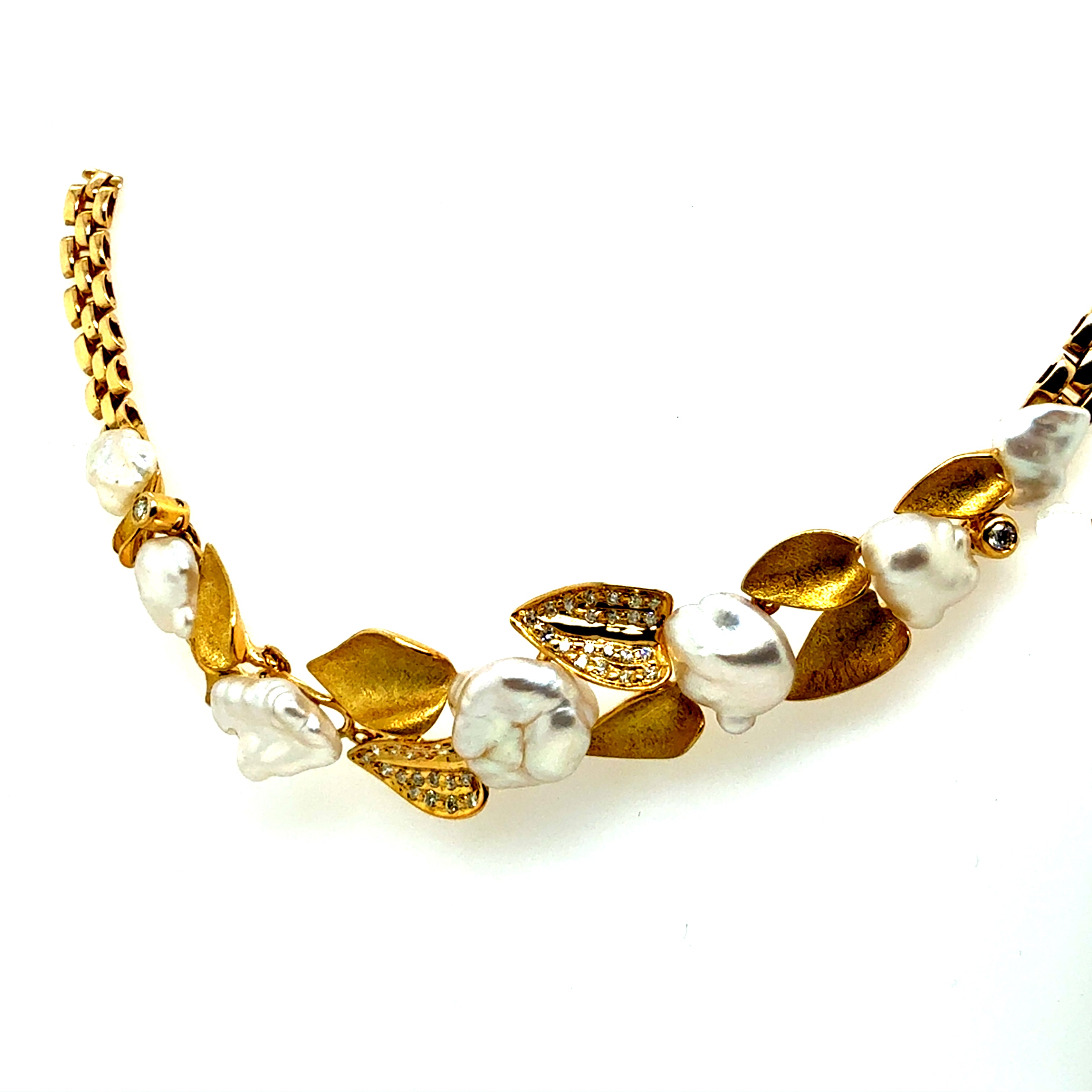 Retro Gold 0.75 Carat Diamond & Pearl Choker Statement Necklace Circa 1960