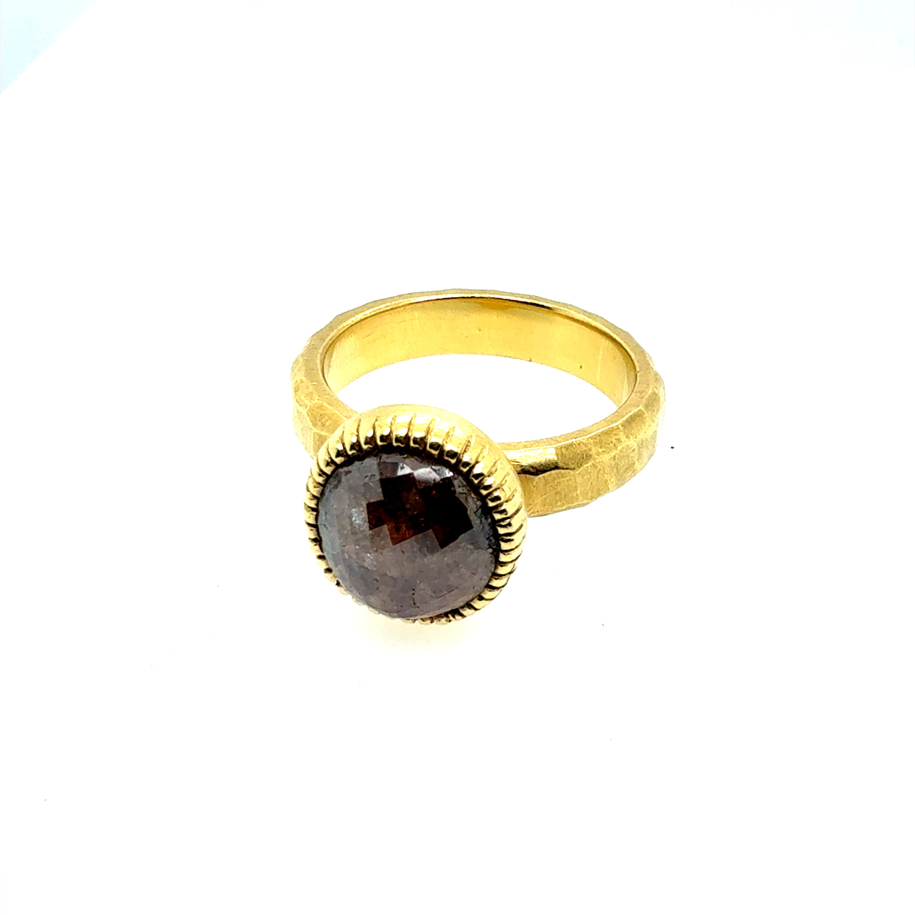 Retro Gold 2.5 Carat Natural Brownish Rose Cut Diamond Statement Ring 1980