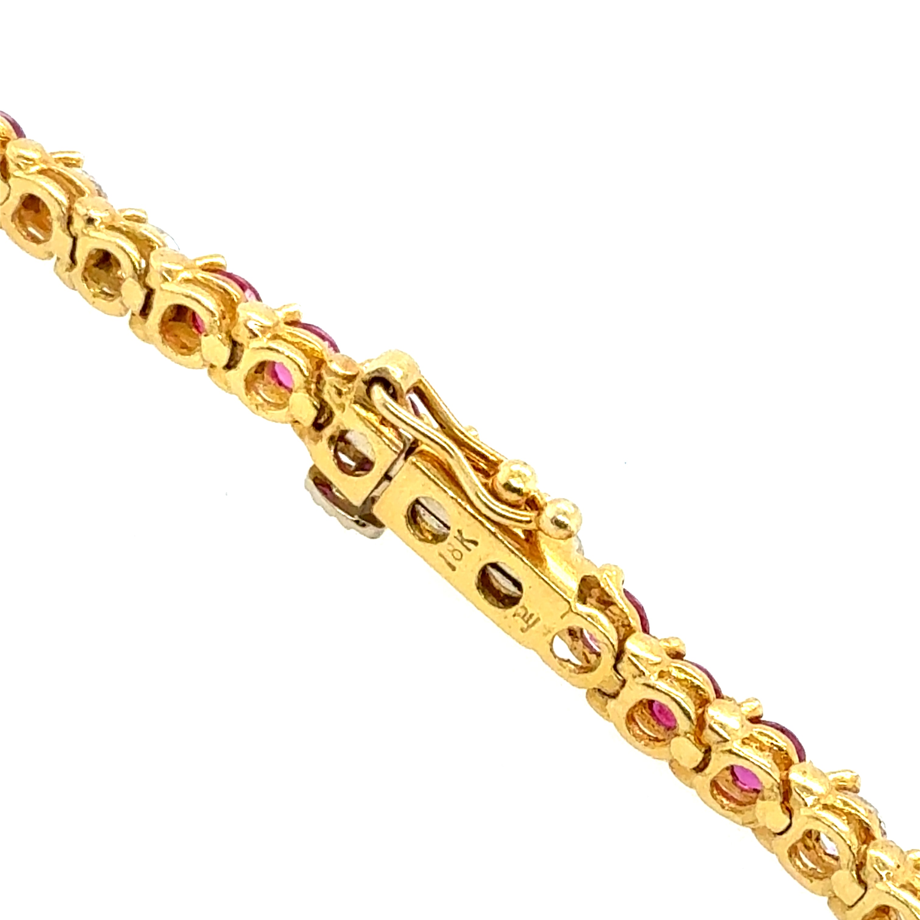 Retro 4.5 Carat Natural Colorless Diamond & Ruby Tennis Bracelet Circa 1985