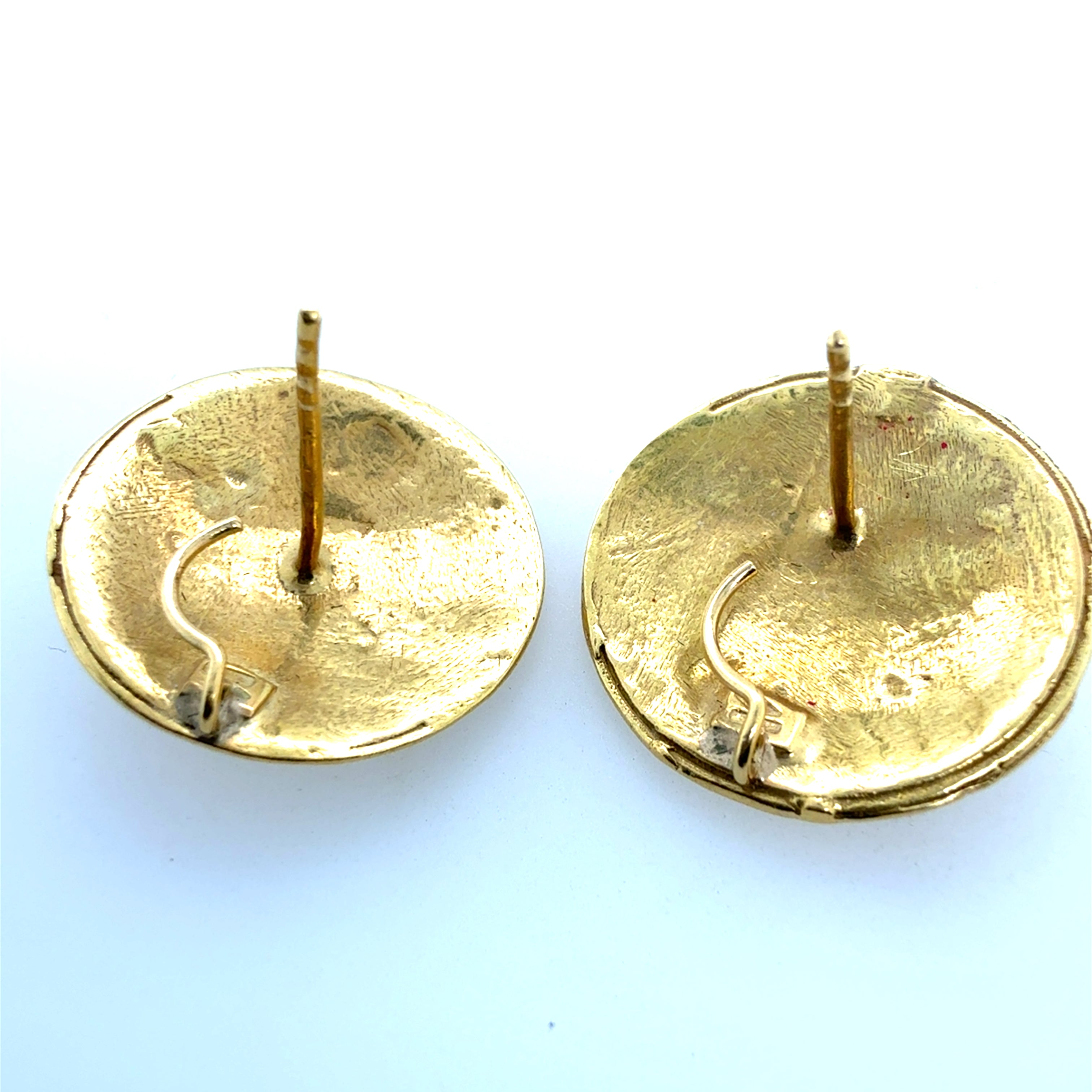 Retro 18K Yellow Gold Circular Floral Statement Earrings