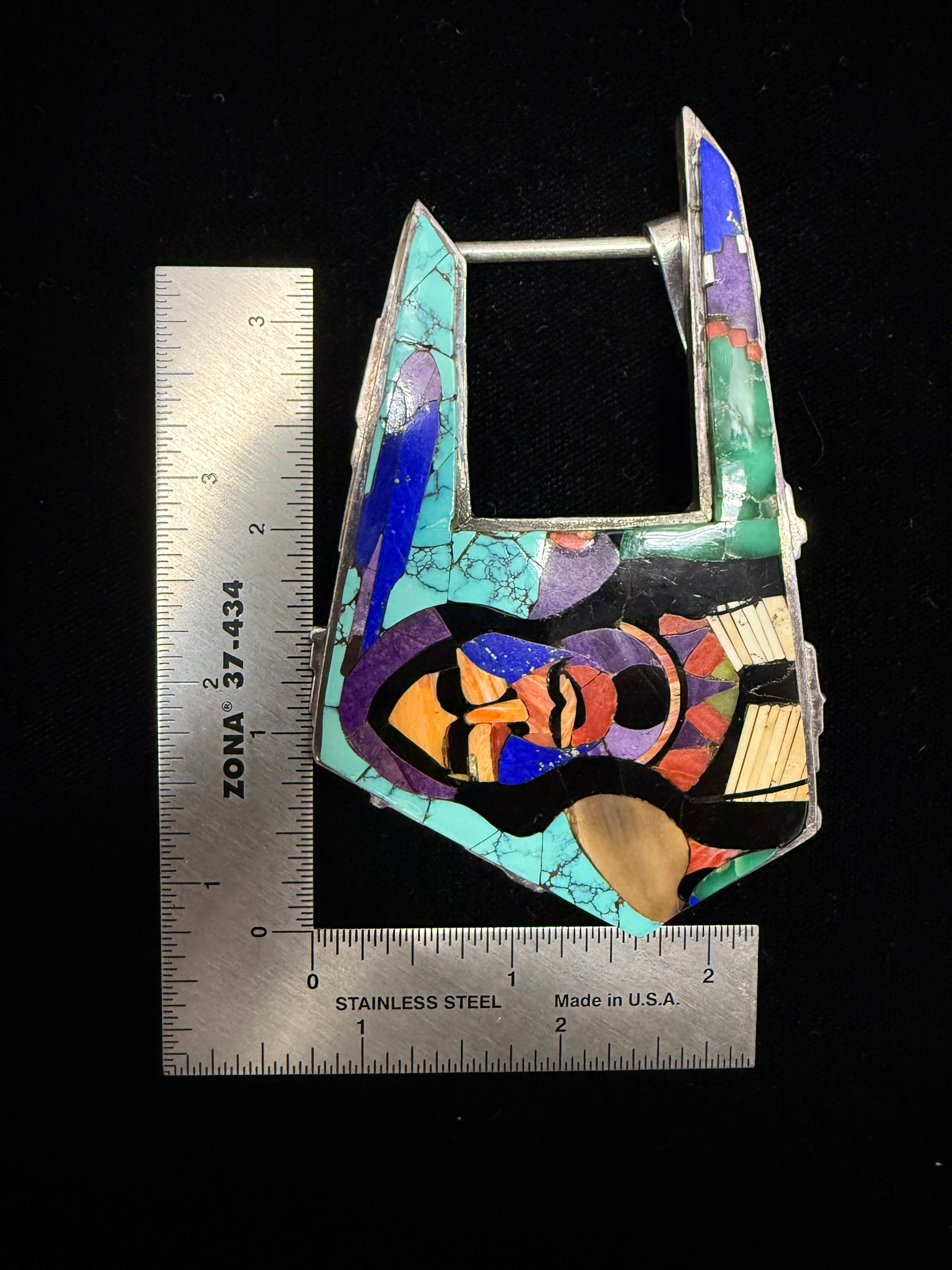 Retro Silver Gemstone Inlay Belt Buckle by Danny Romero