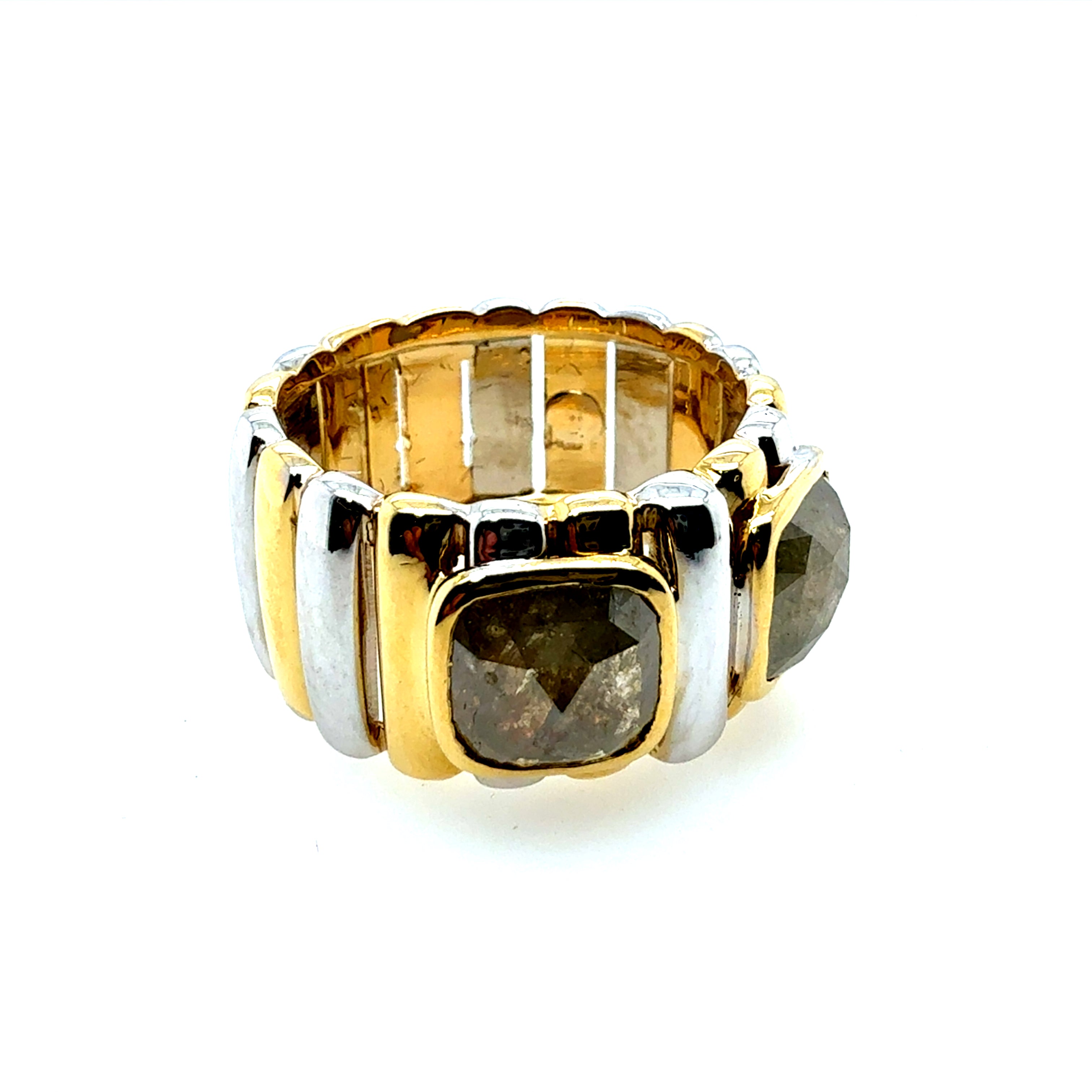 Retro Two-Tone Gold 1.5 CT Natural Rose Cut Diamond Statement Ring Circa 1980