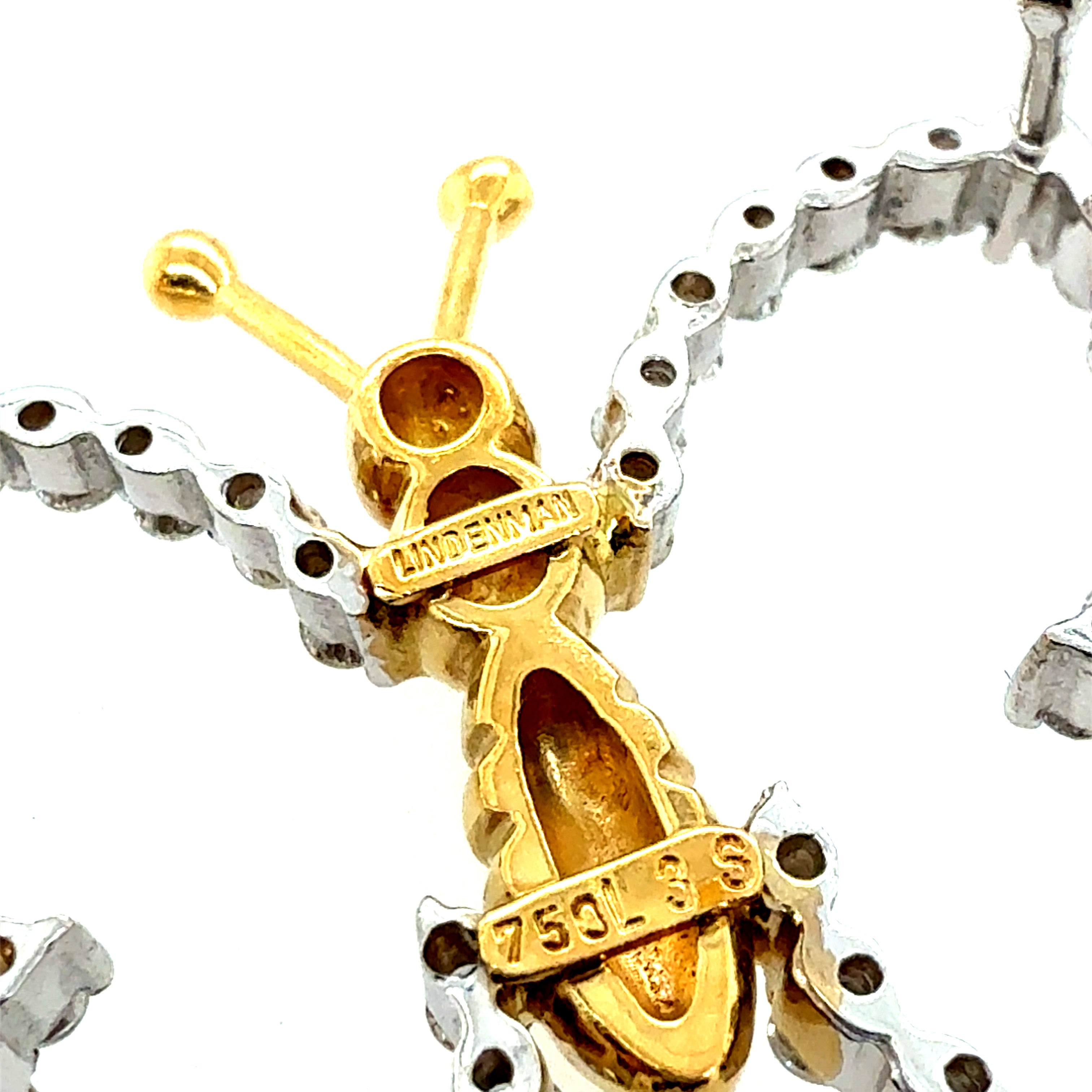 Retro Two Tone Gold 1 Carat Natural Diamond Butterfly Pin by Lindenman