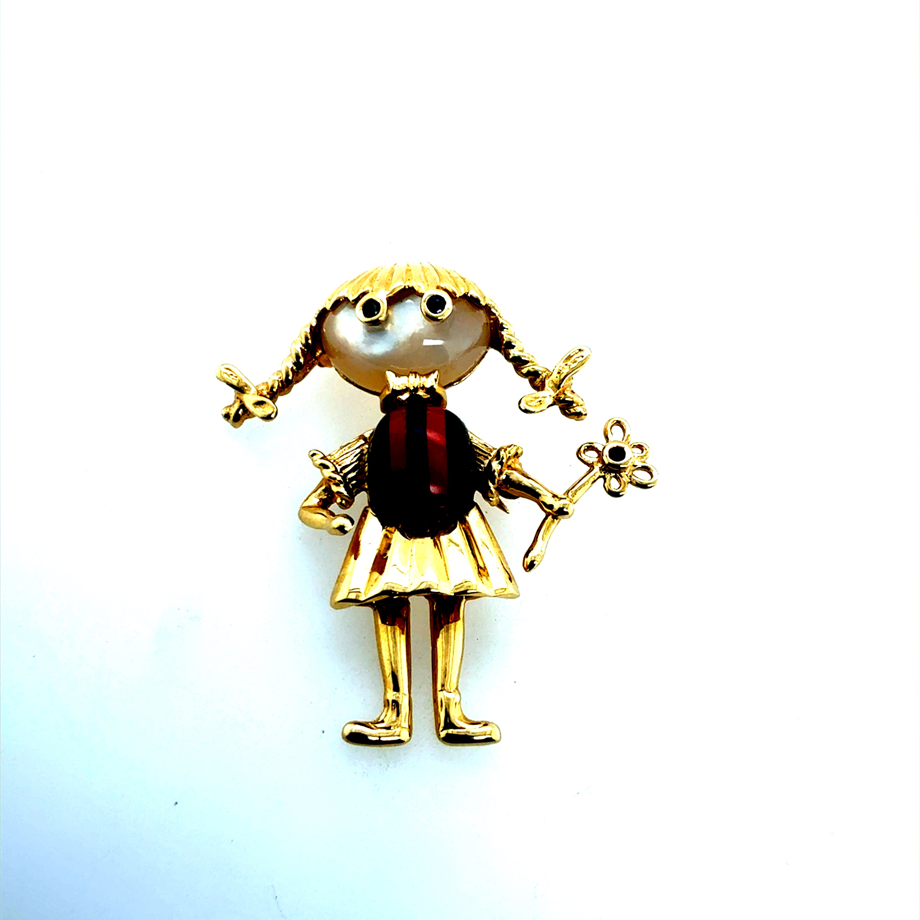 Retro Yellow Gold Flower Girl Pendant and Brooch Circa 1990