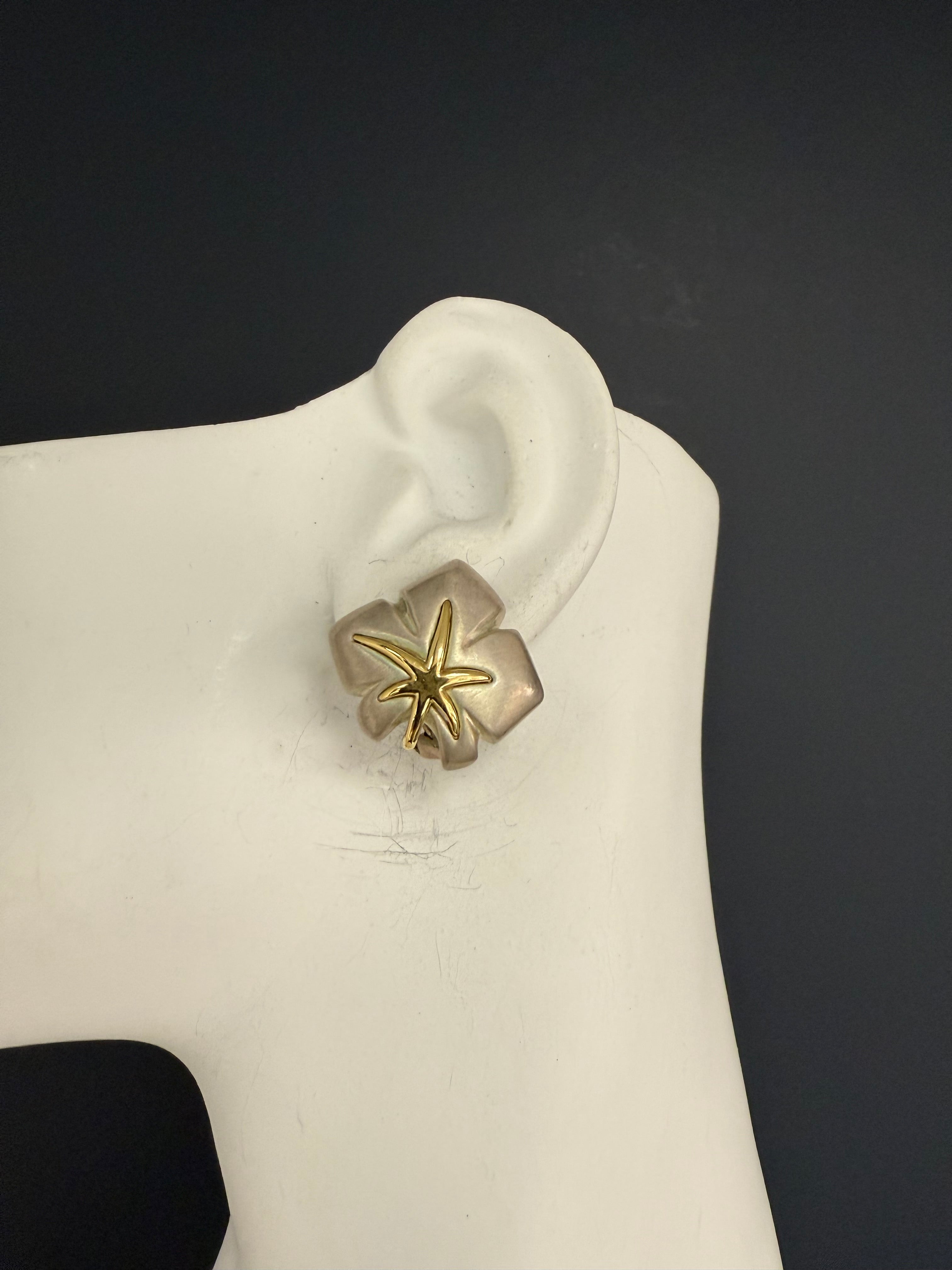 Retro Gold & Silver Original Tiffany and Co Starfish Statement Earrings, 1991