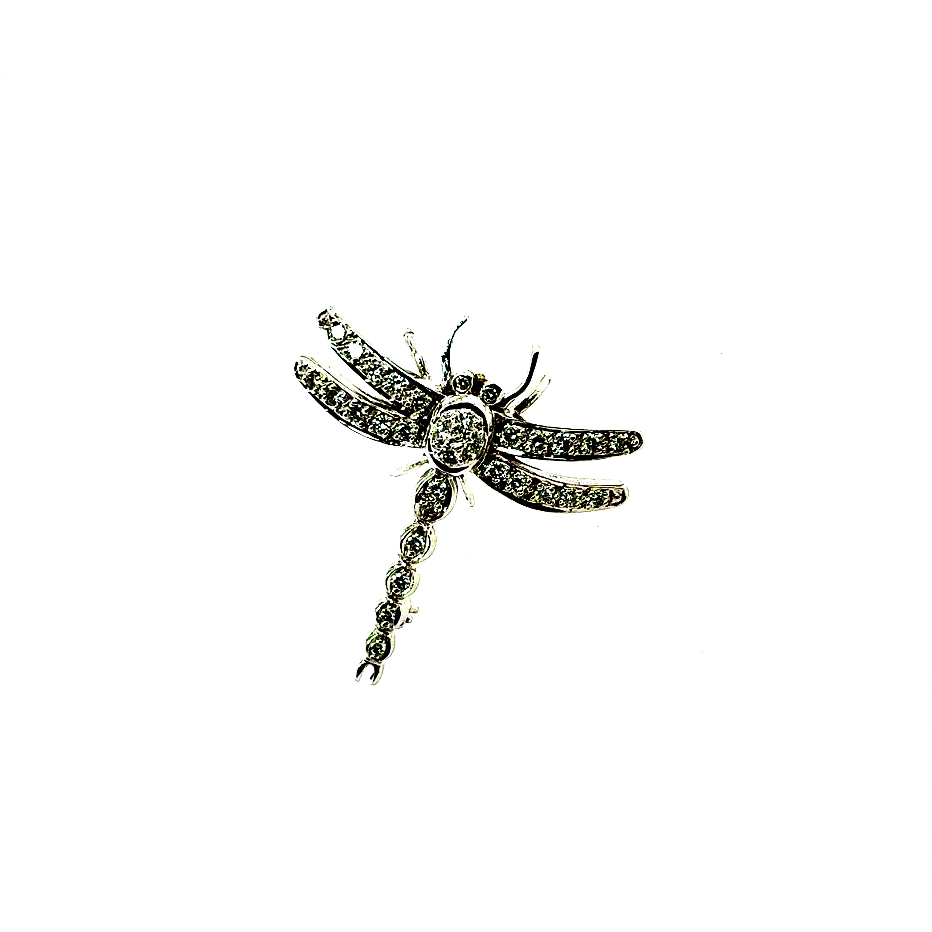 Retro White Gold 0.45 Carat Natural Diamond Dragonfly Pendant Brooch Circa 1990