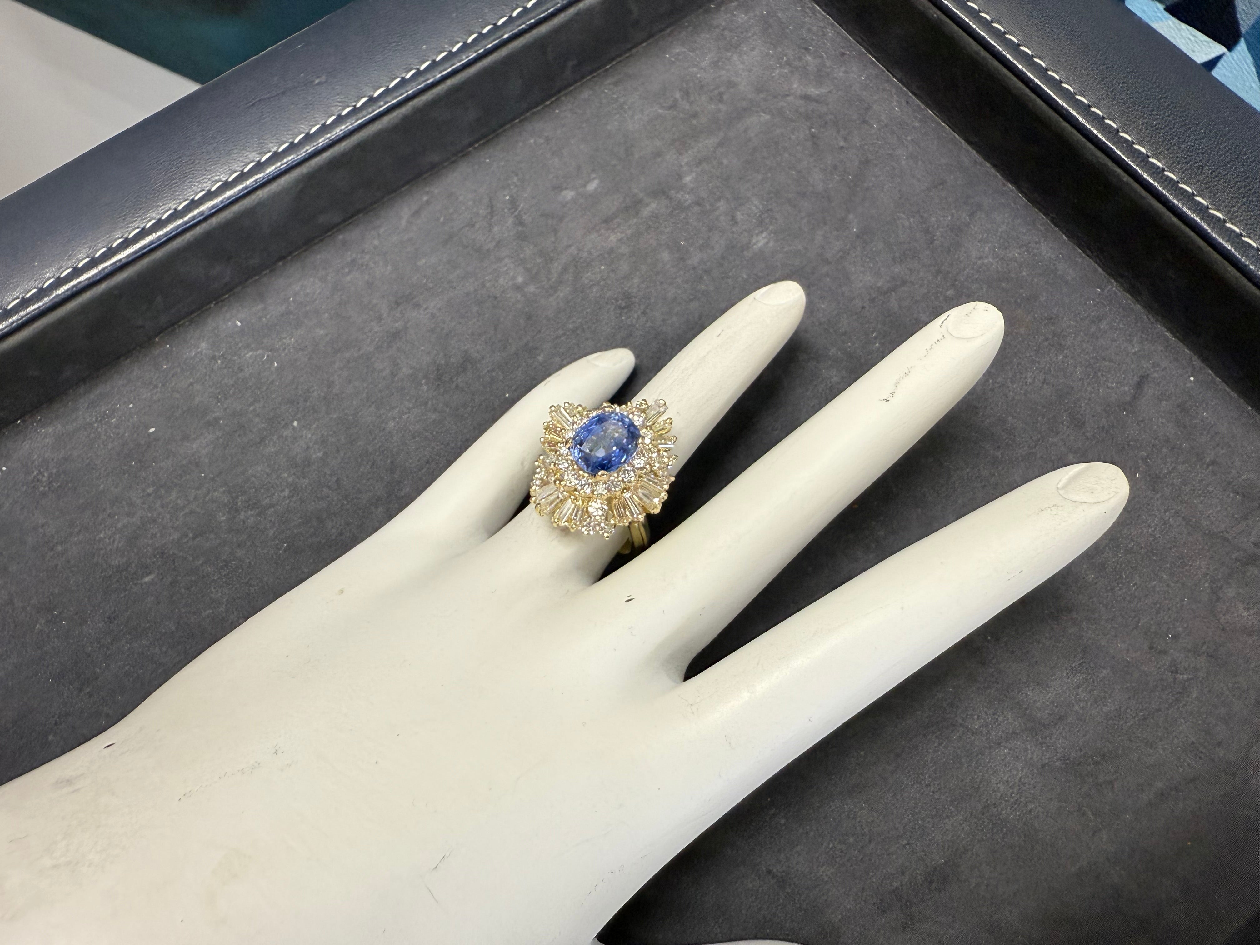 Retro Gold 4.75 Carat Natural Blue Sapphire & Diamond Ballerina Ring Circa 1970