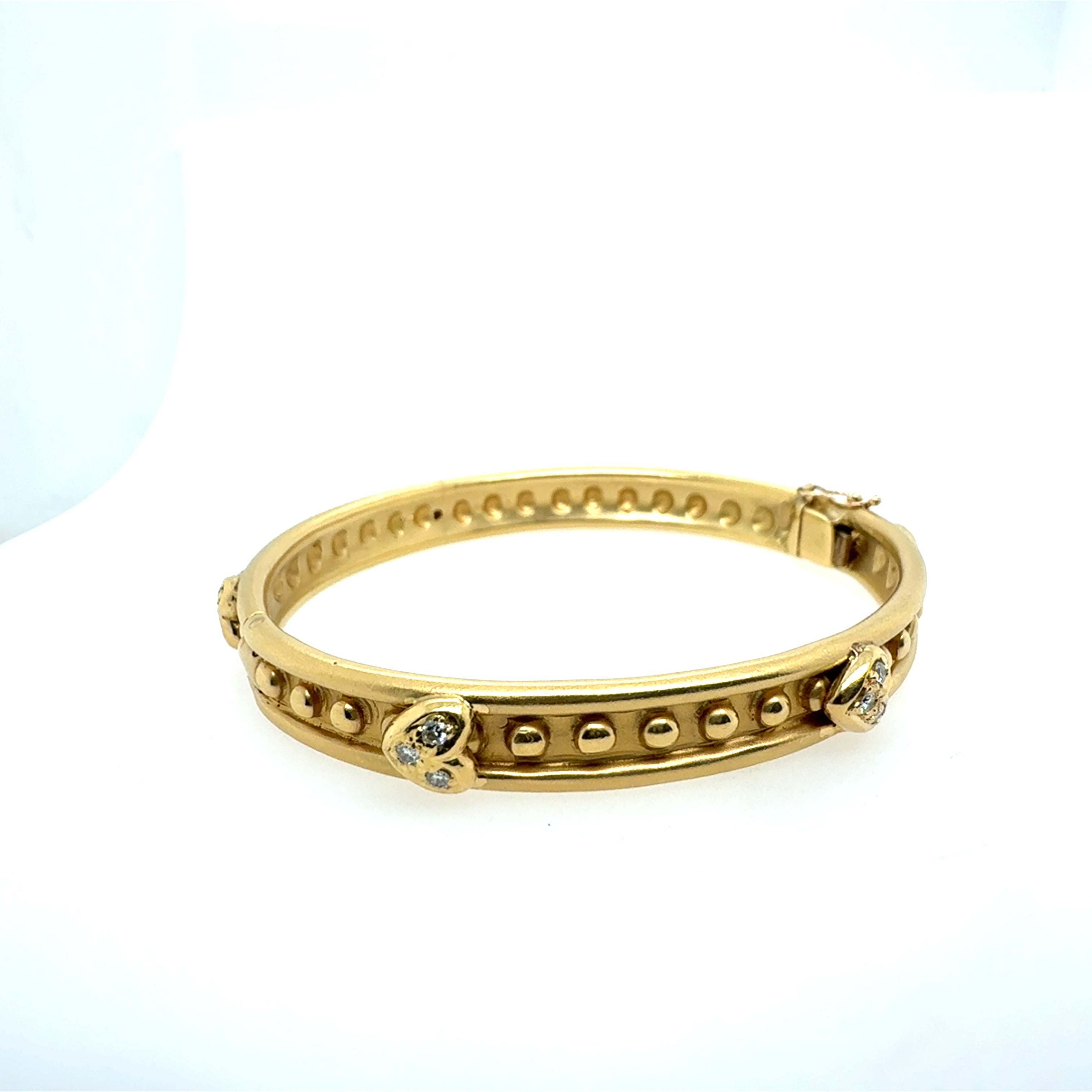 Retro Yellow Gold 0.40 CT Natural Diamond Heart Bangle Bracelet