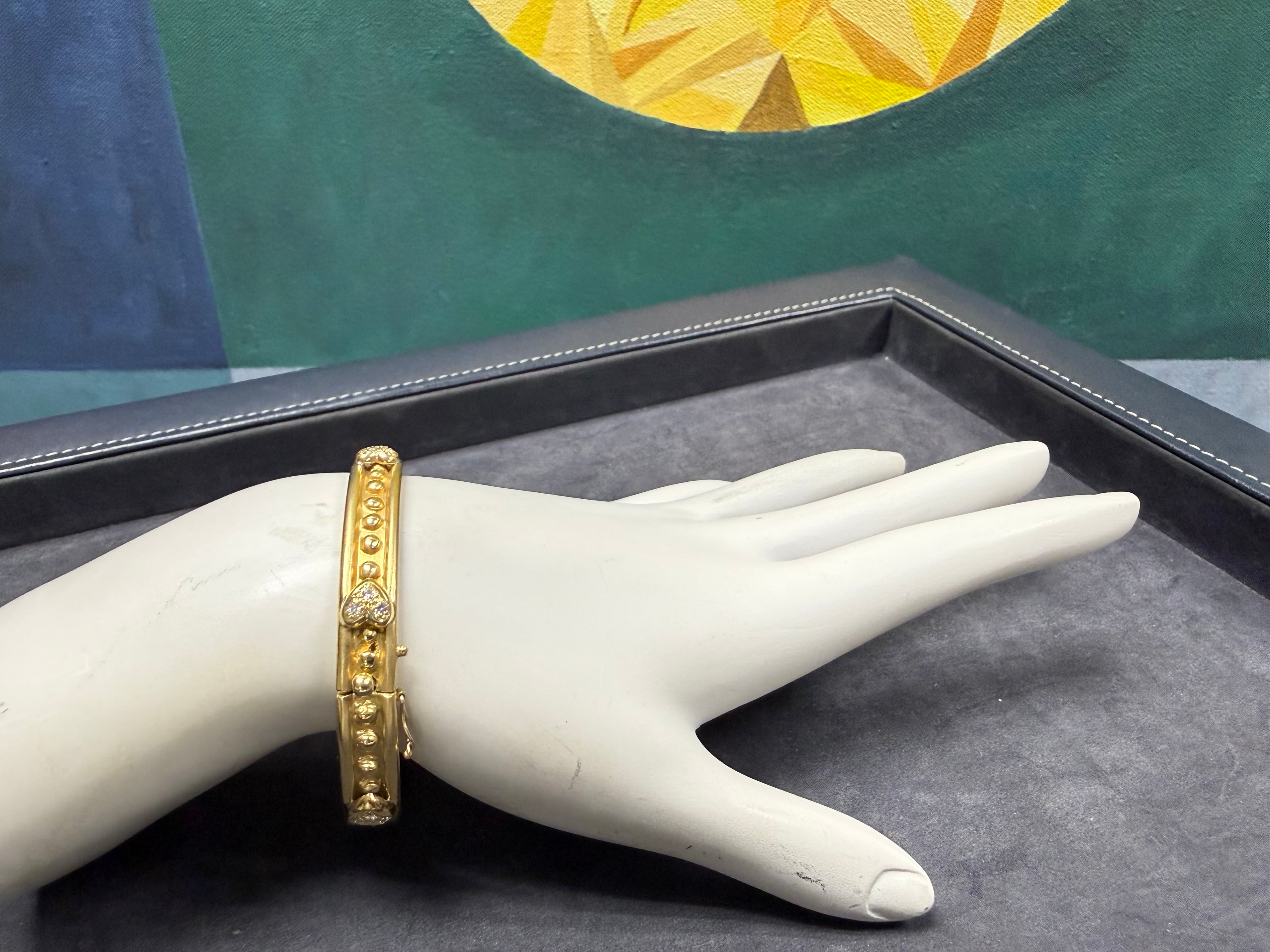 Retro Yellow Gold 0.40 CT Natural Diamond Heart Bangle Bracelet