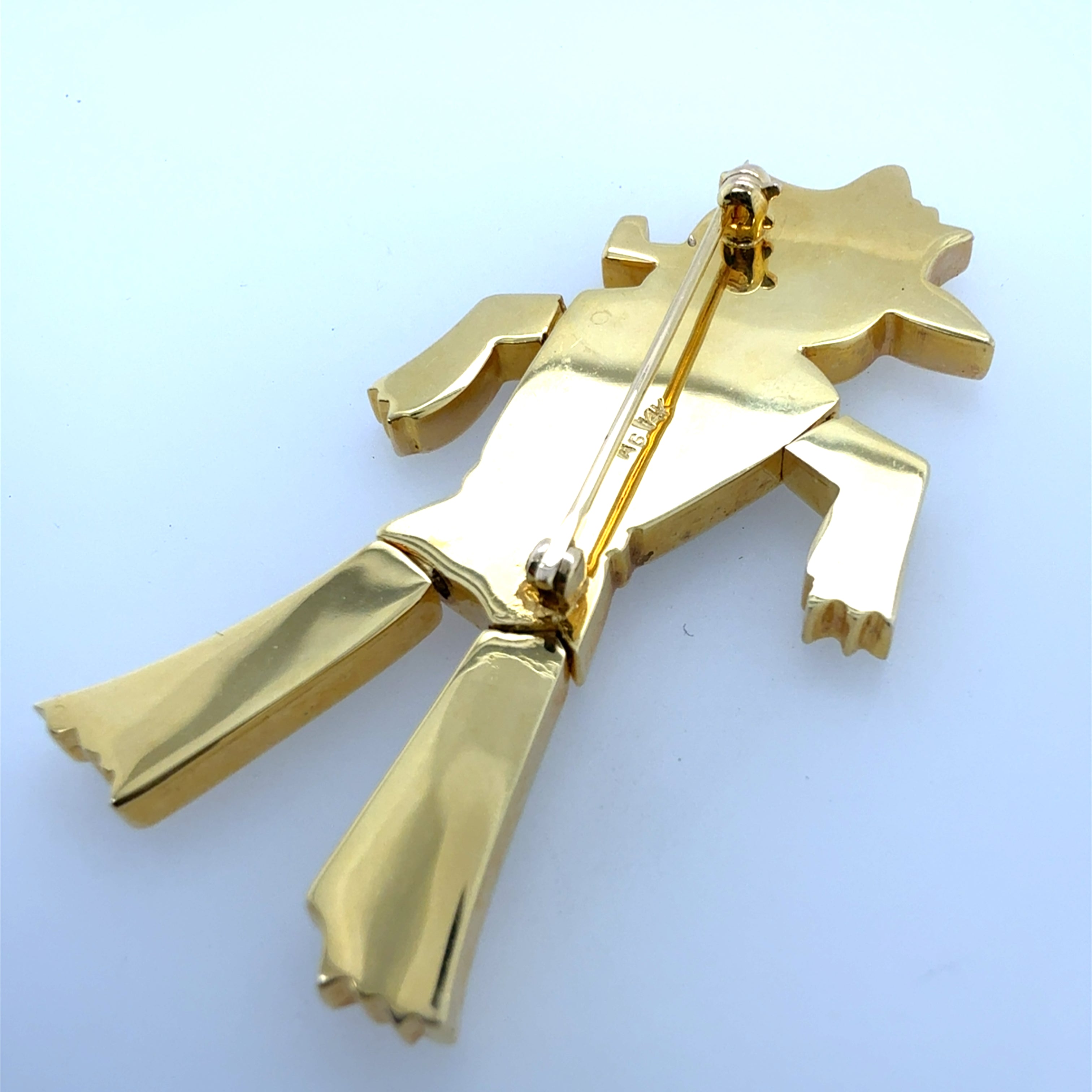 Retro Yellow Gold Snowman Pin Brooch Lapis Onyx MOP Inlay Circa 1990