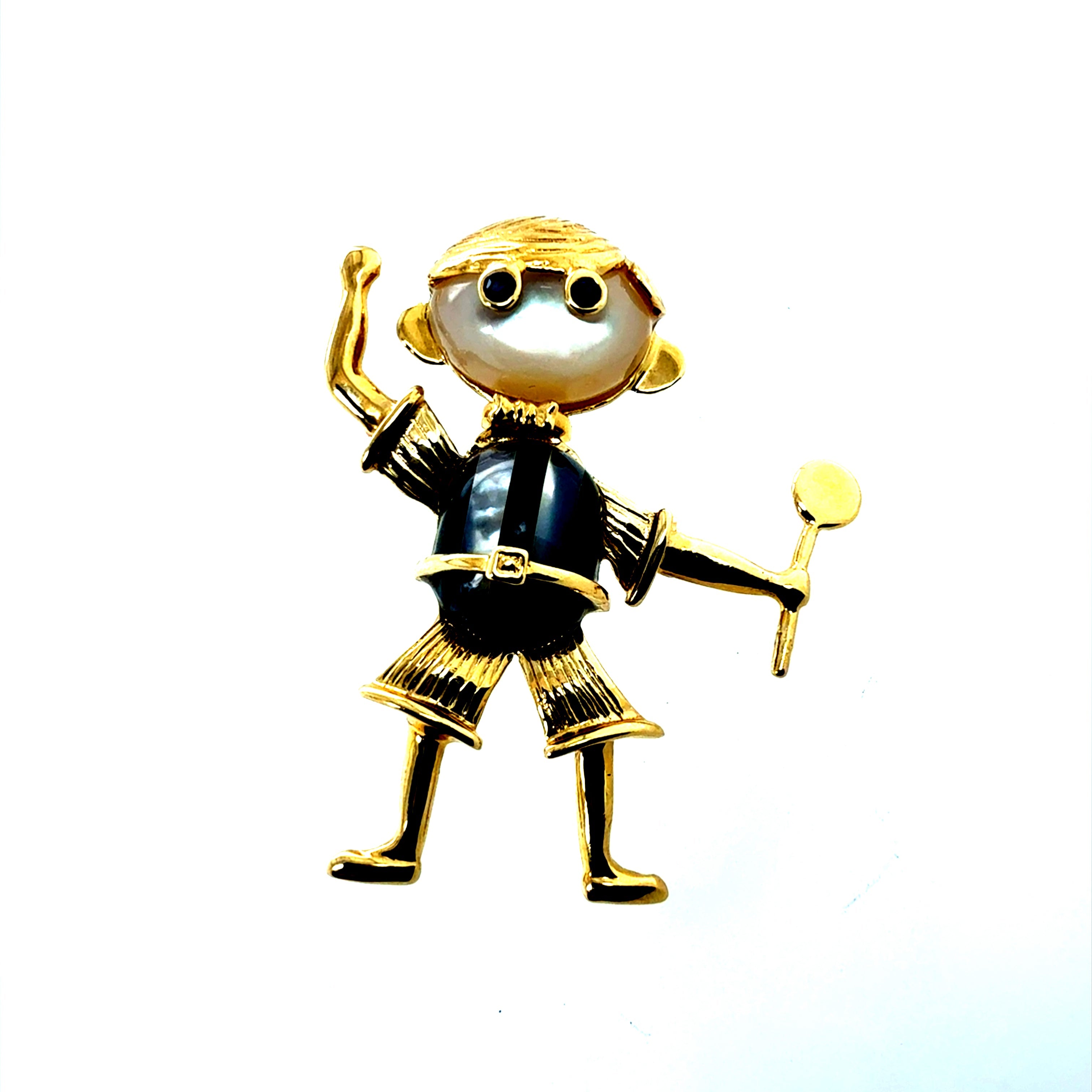 Retro Yellow Gold Tennis Boy Pendant and Brooch Circa 1990