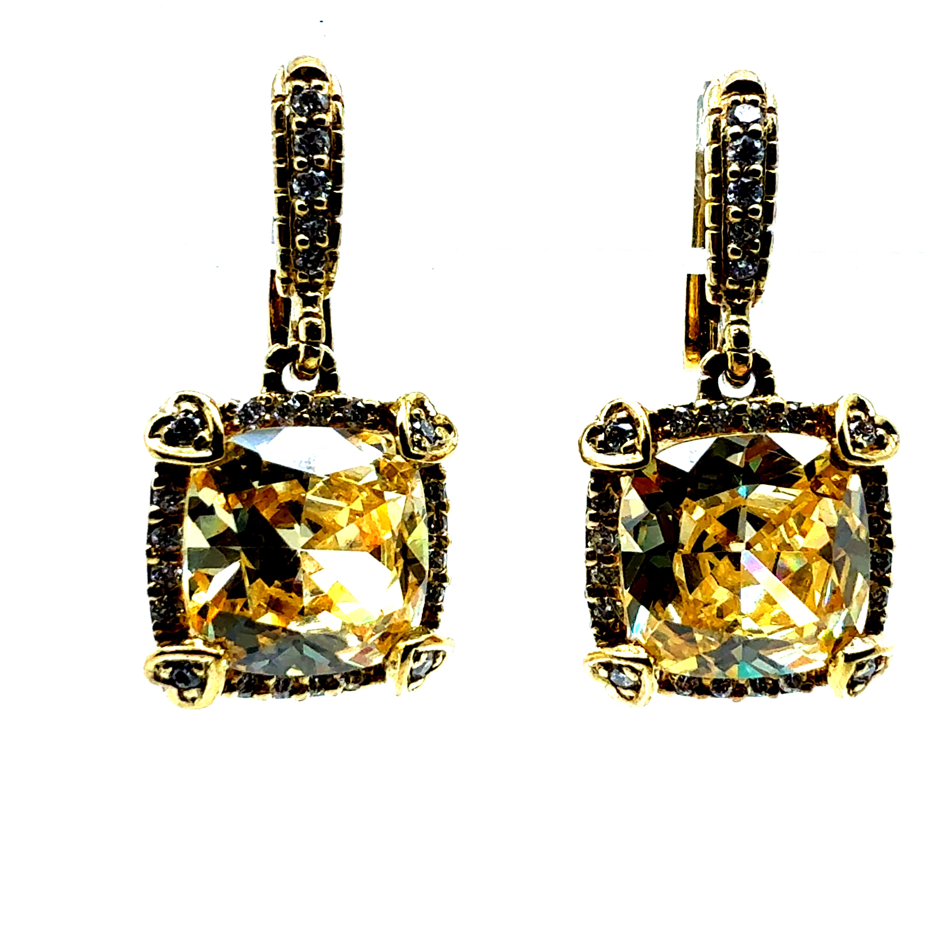 Modern 18K Yellow Gold 0.5 Carat Natural Diamond & Canary CZ Drop Earrings