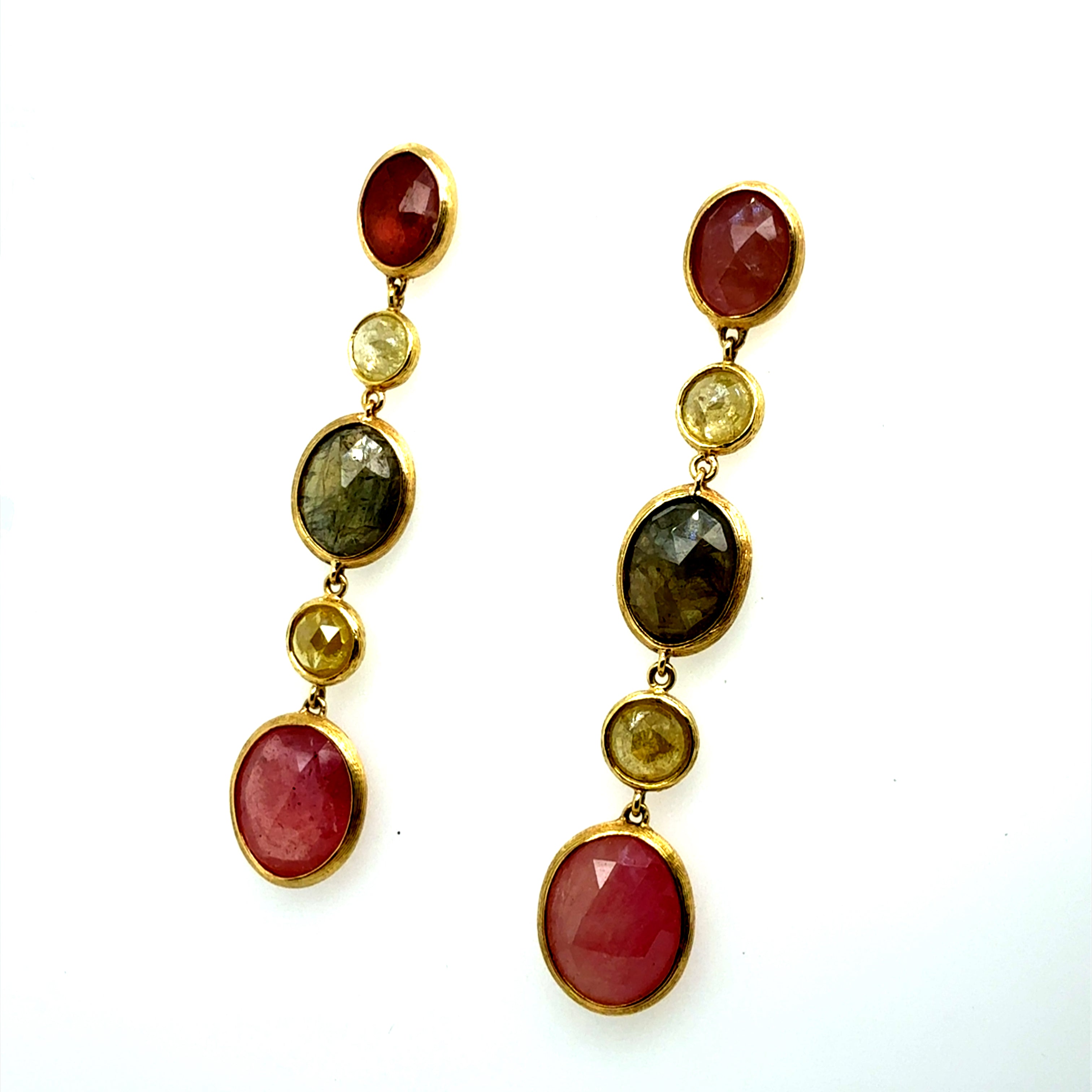 Modern Gold Italian Natural Diamond and Multicolor Rose Drop Earrings Marco BICEGO