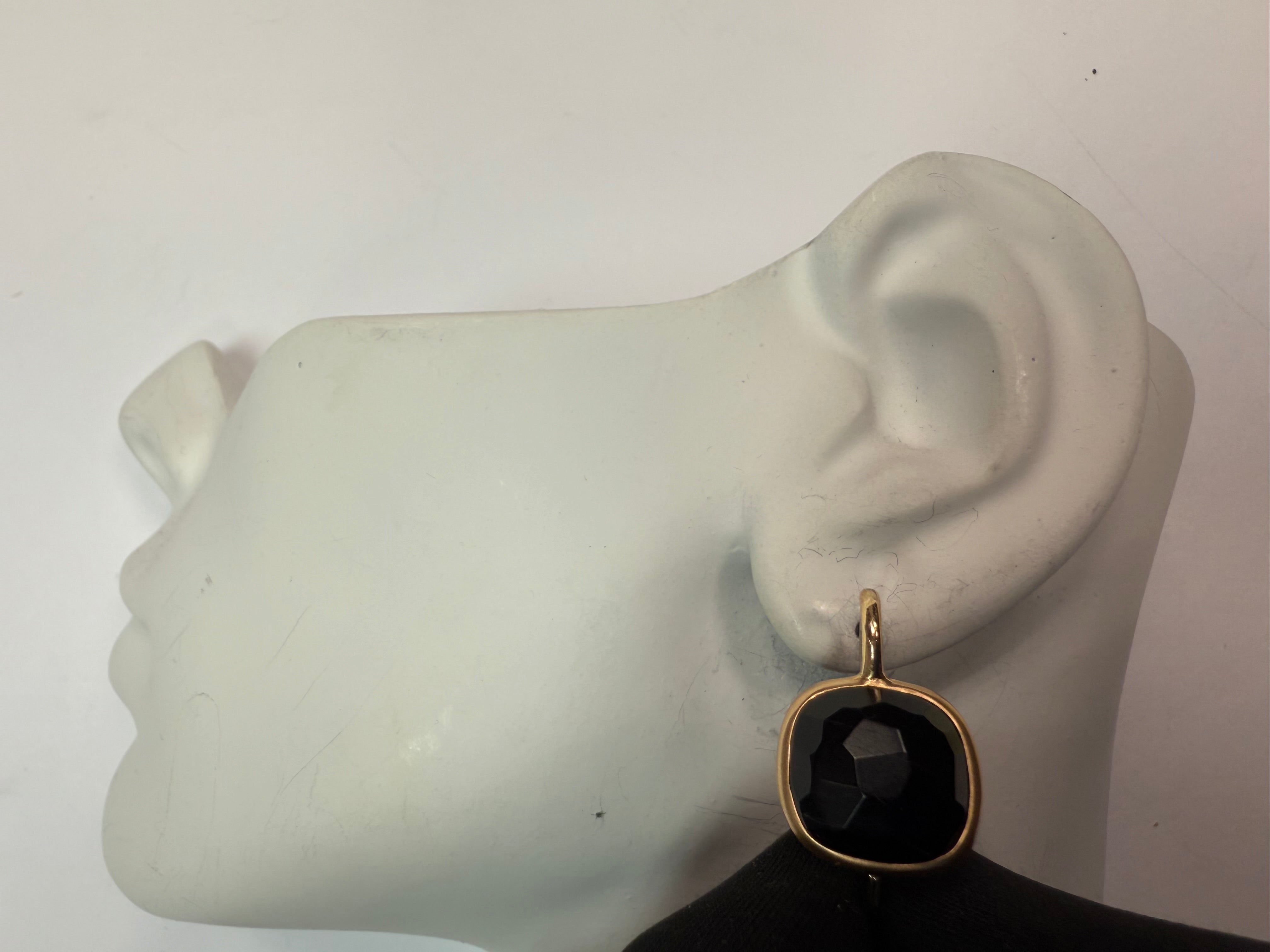 Modern Italian Gold Satin Finish Statement Onyx Earrings, Made in Italy