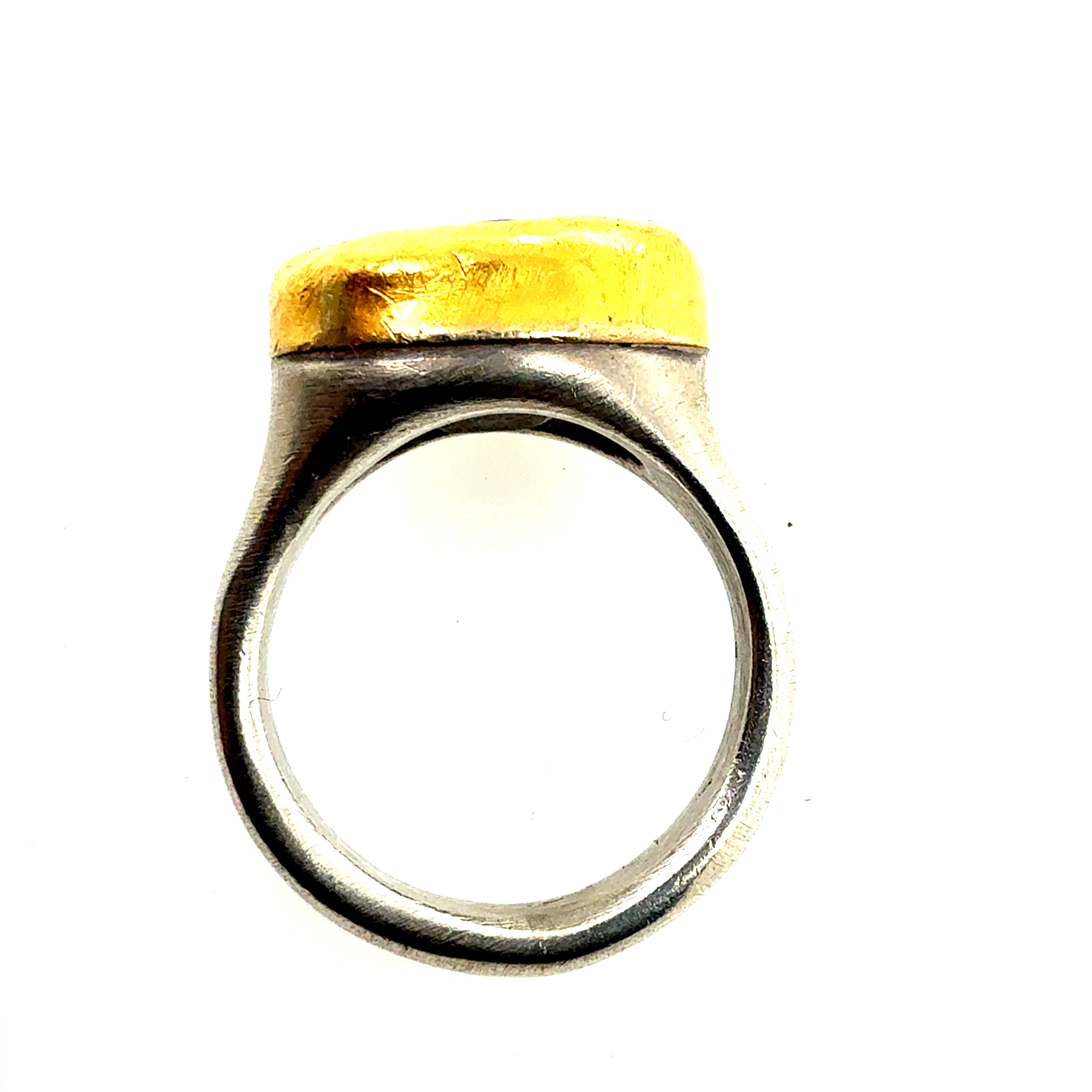 Retro Gold & Silver Blue Iridescent Labradorite Statement Ring Circa 1990