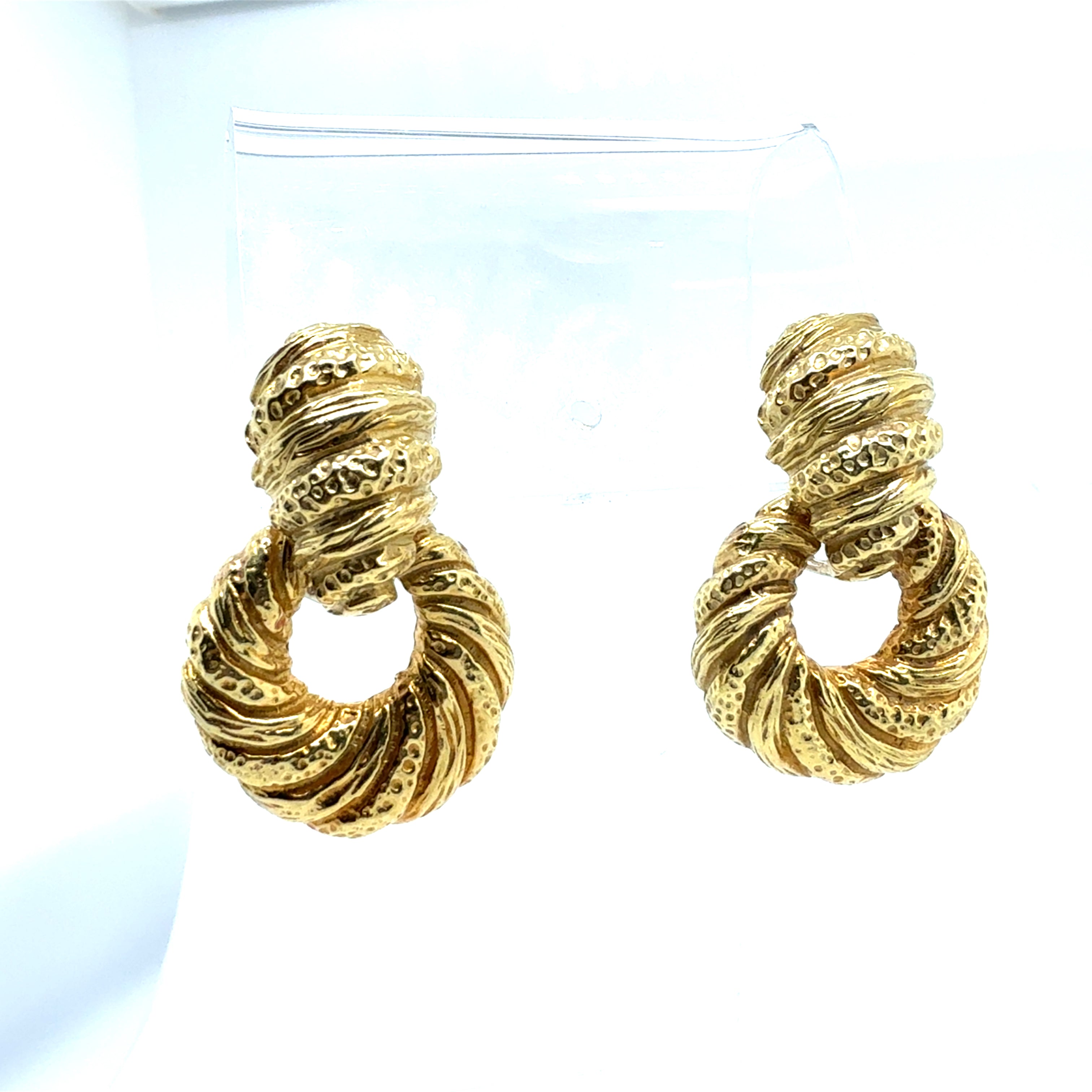 Retro 18K Yellow Gold Shrimp Style Statement Earrings Circa 1980