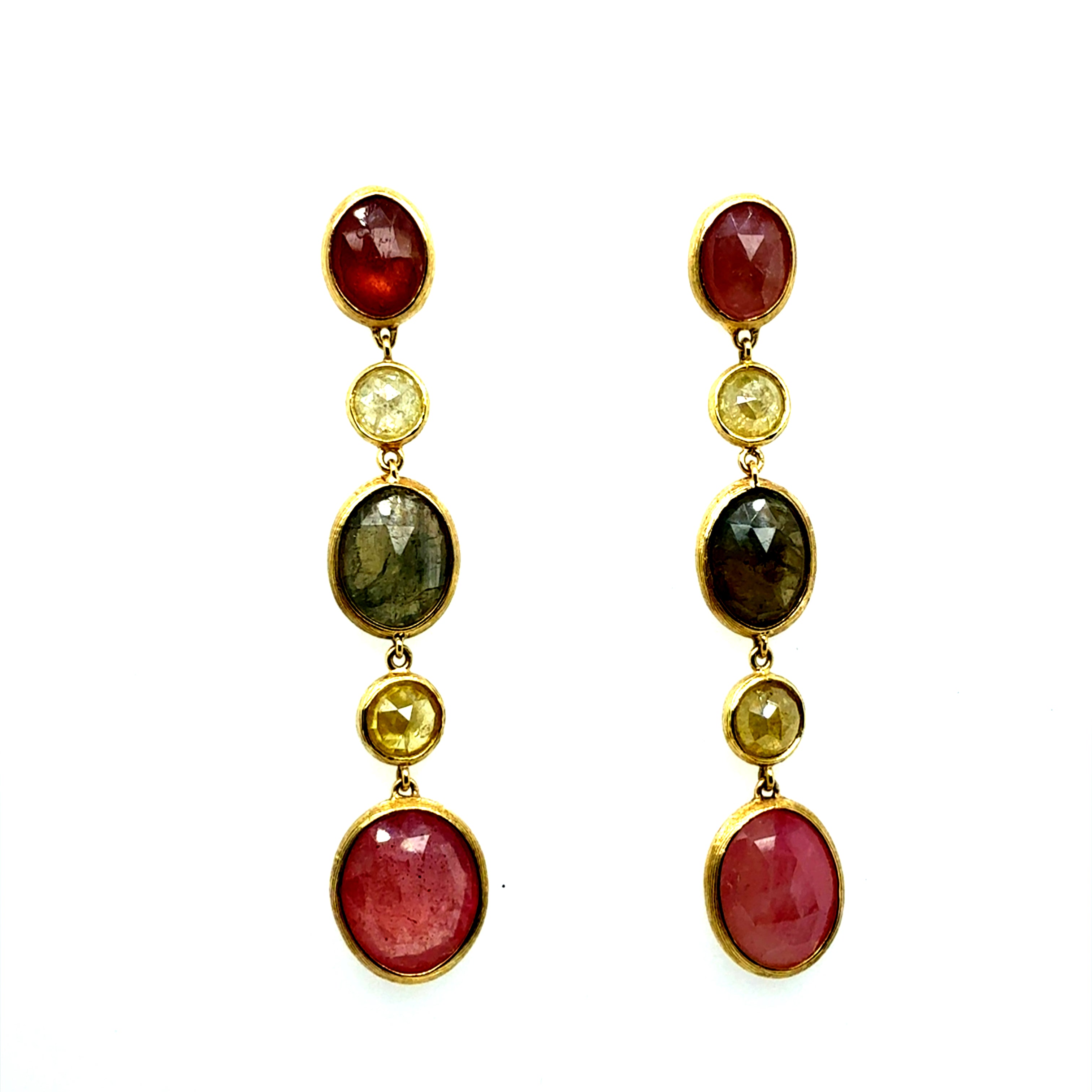 Modern Gold Italian Diamond and Multicolor Rose Drop Earrings Marco BICEGO