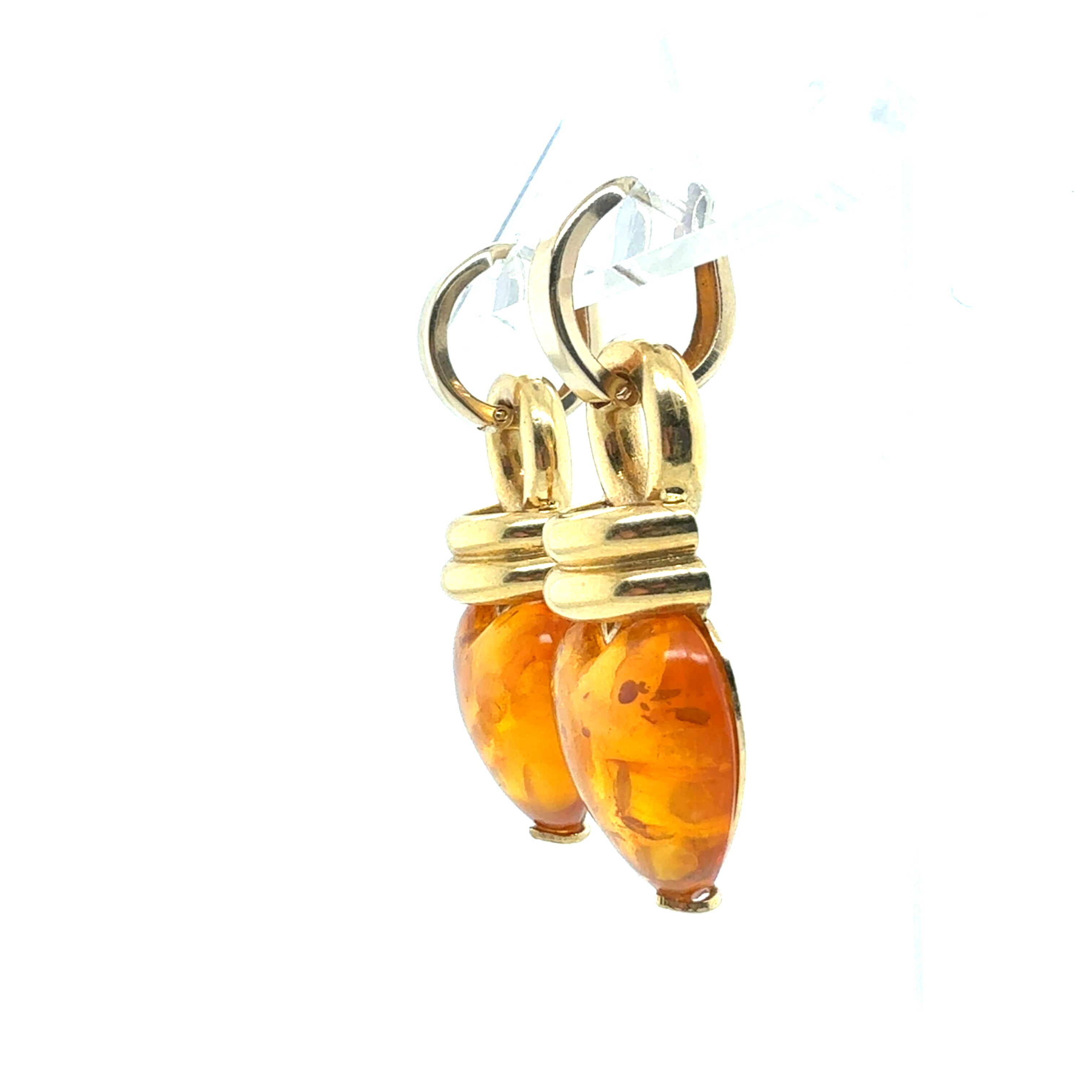 Retro 18K Yellow Gold Heart-Shaped Amber Drop Earrings by Le-Gi