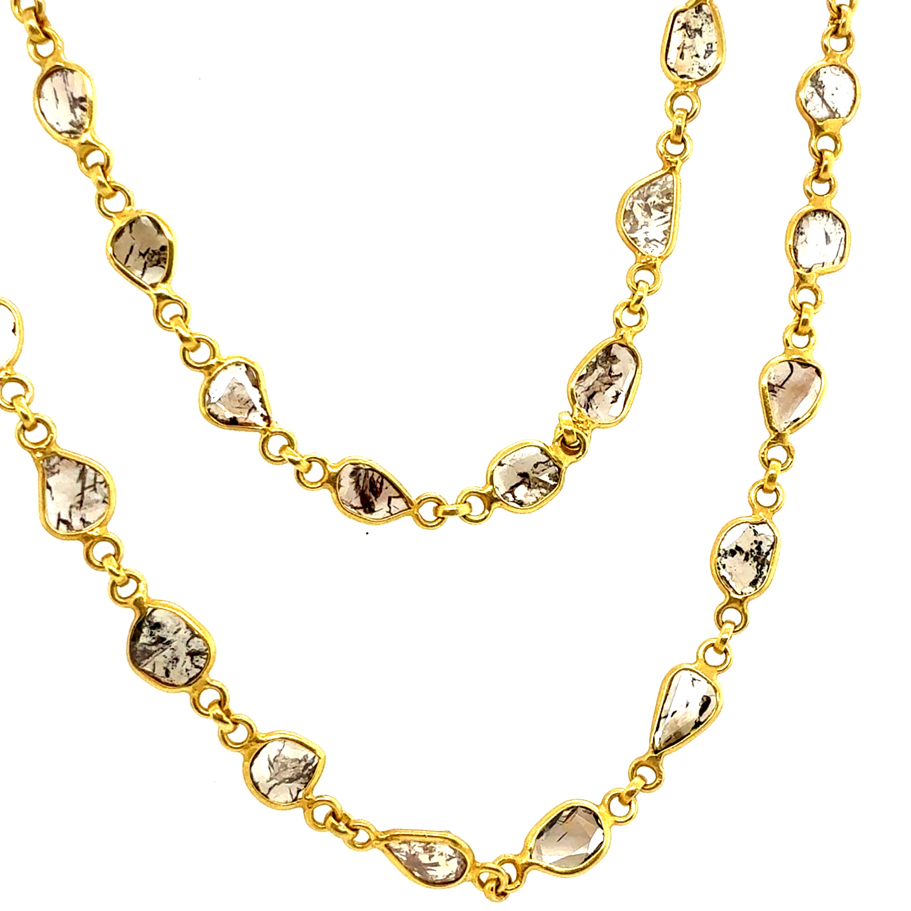 Retro Yellow Gold Natural Diamond Slice 22 Inch Statement Necklace