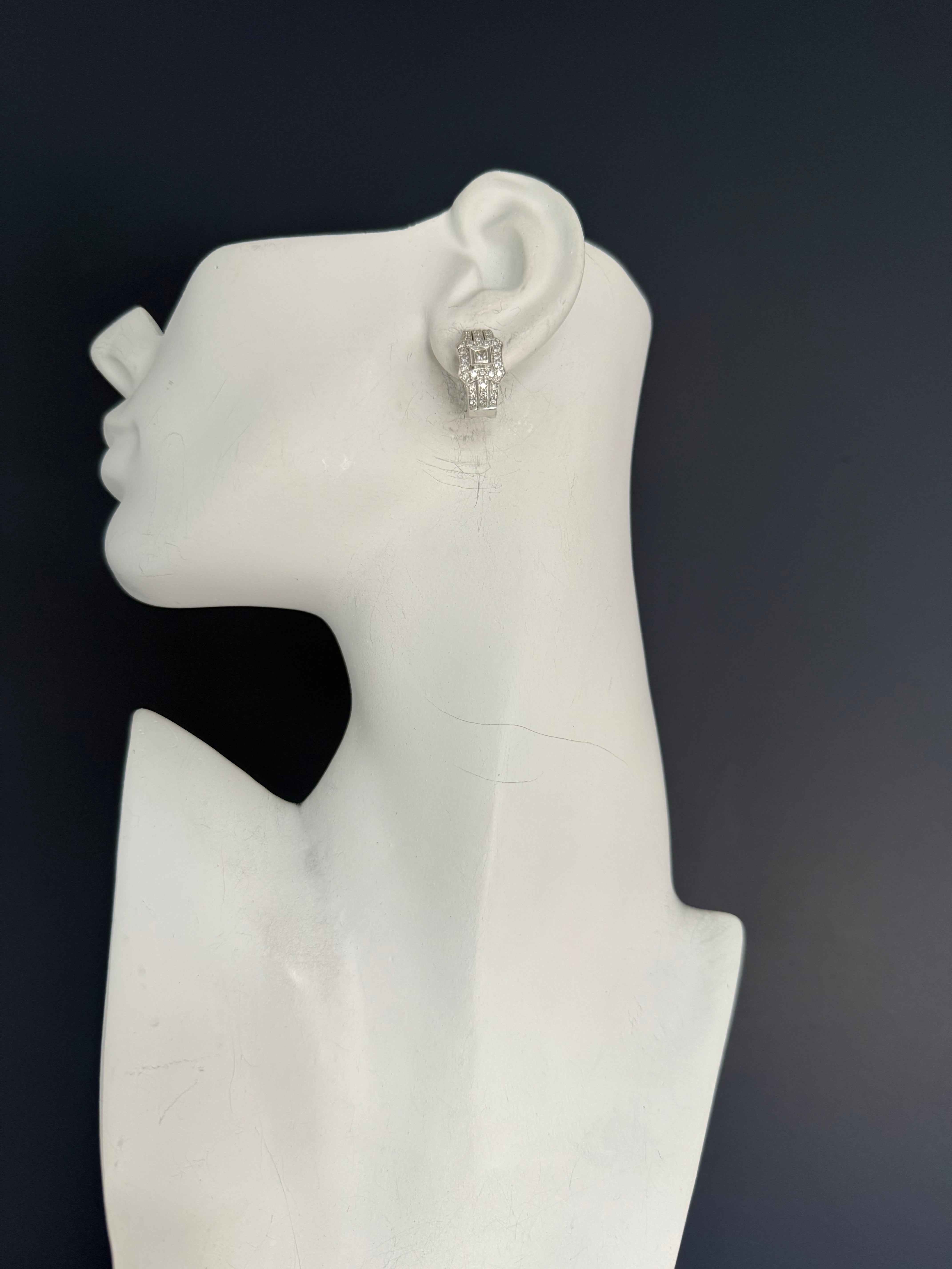 Modern 18K White Gold 1.25 Carat Natural Colorless Diamond Clip Earrings