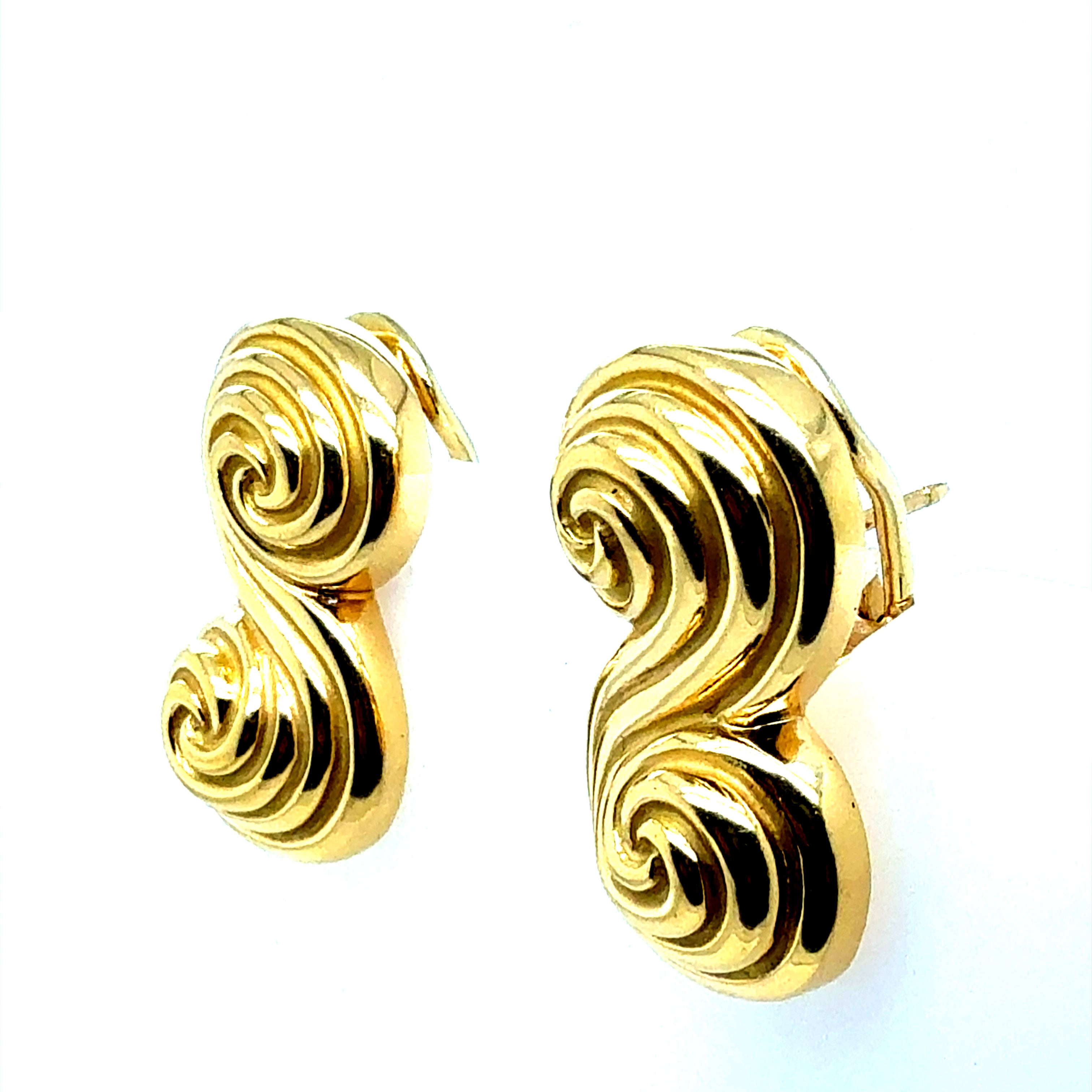 Retro Gold Original Tiffany and Company Spiro Statement Earrings, Circa 1990