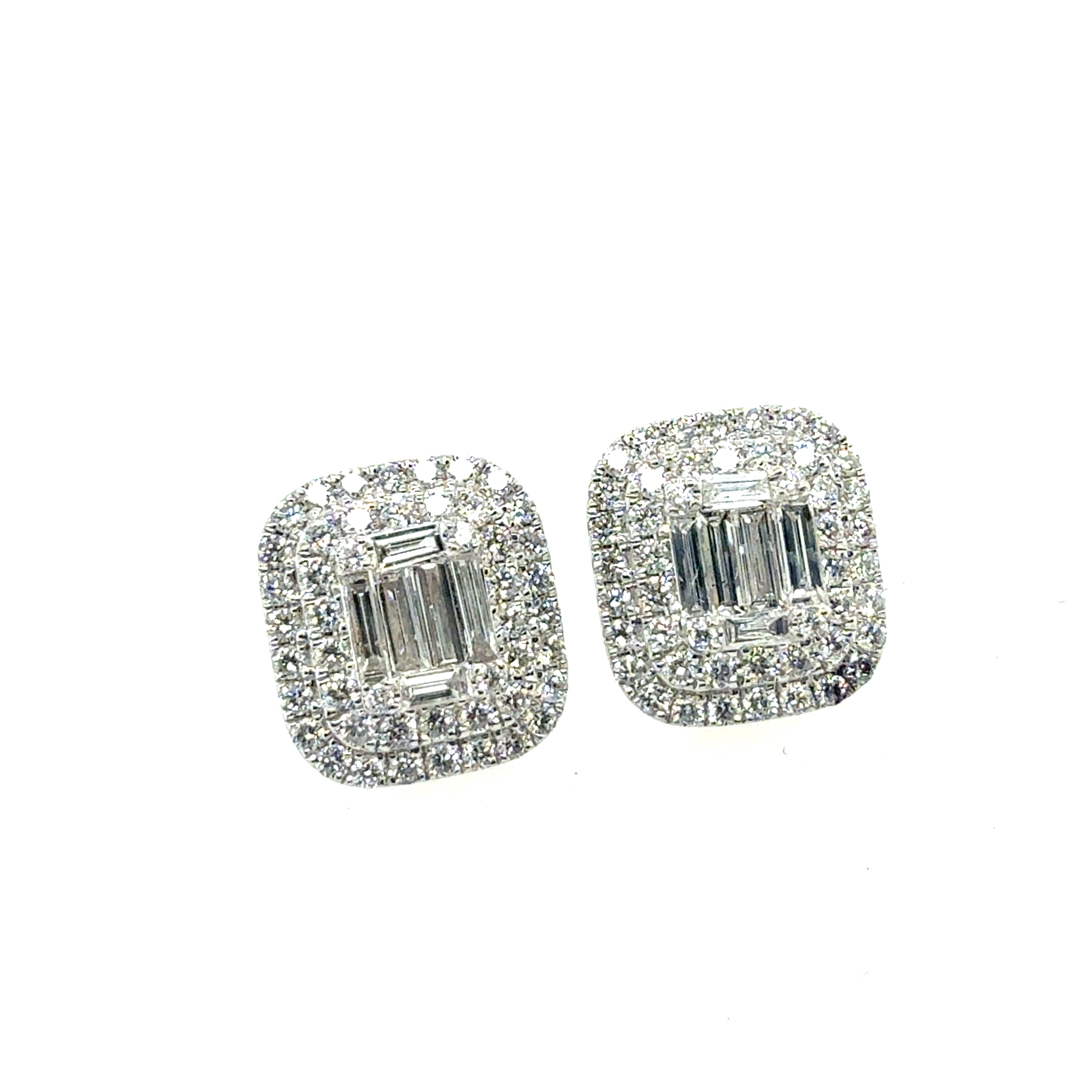 Modern 18K White Gold 1.4 CARAT Natural Diamond Illusion-Set Earrings