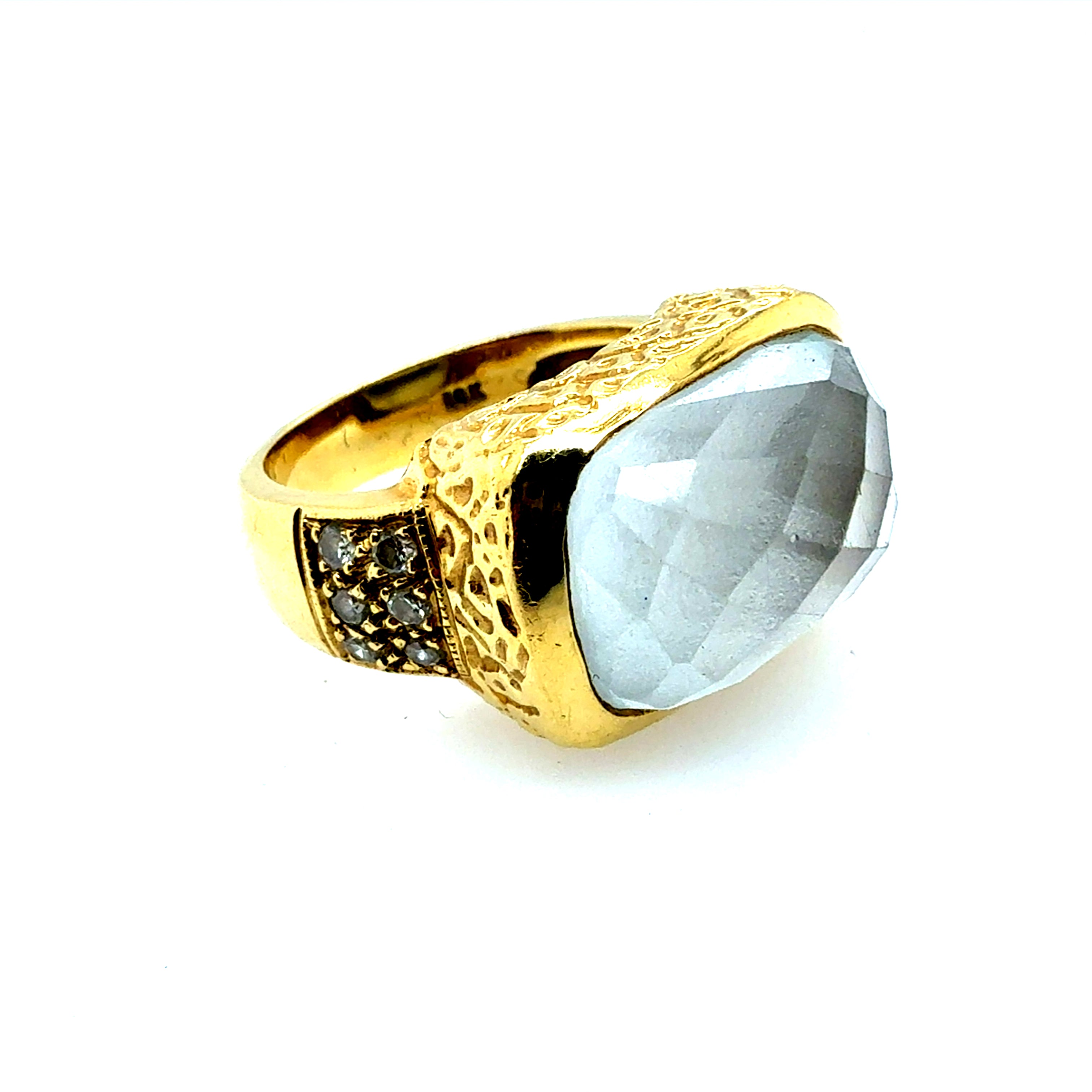Retro Gold Natural Diamond & Rock Crystal Quartz Cocktail Ring Circa 1980