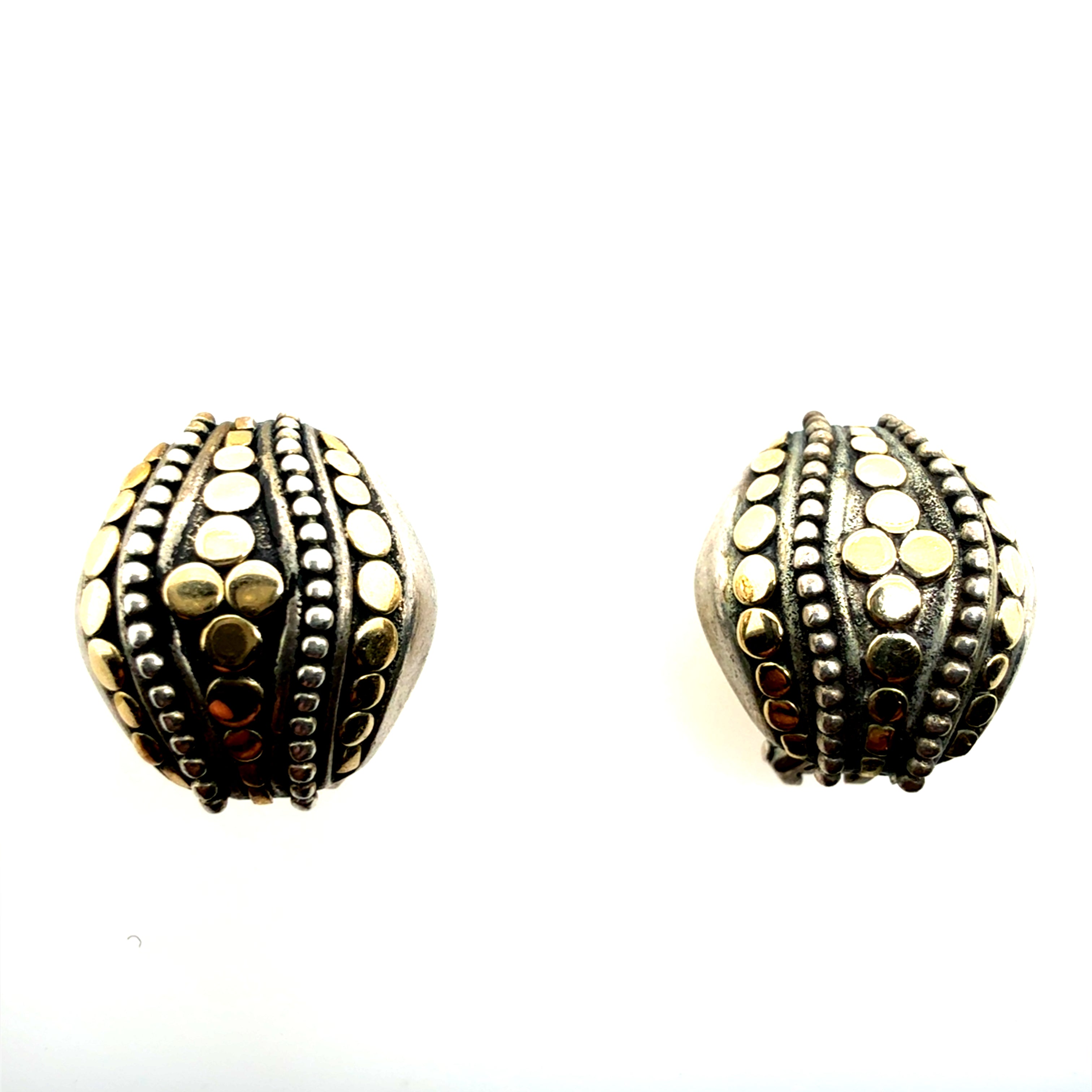 Retro 925 Silver & 18K Yellow Gold Inlay Earrings Circa 1980