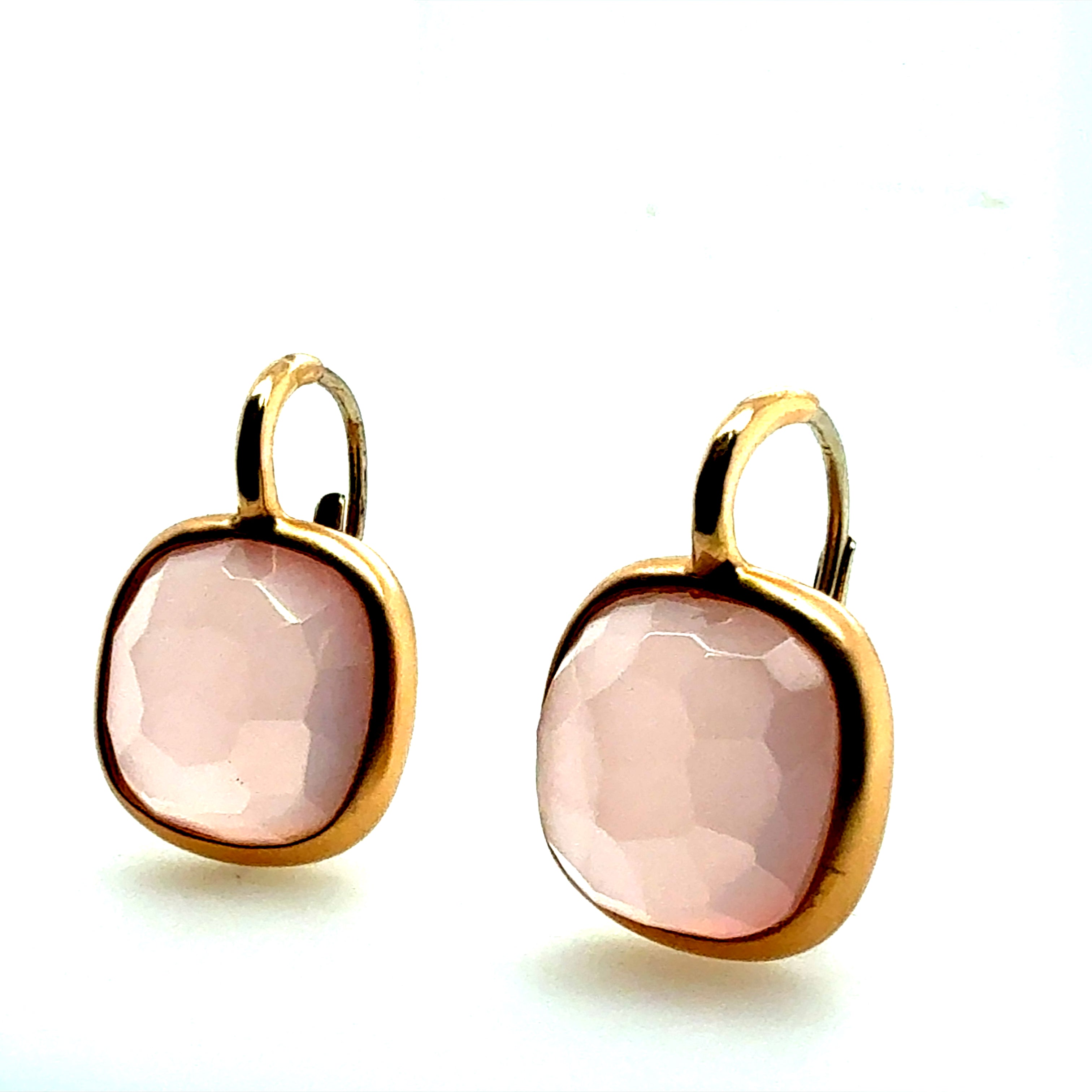 Modern Satin Gold Rose Quartz Statement Earrings, Made in Italy