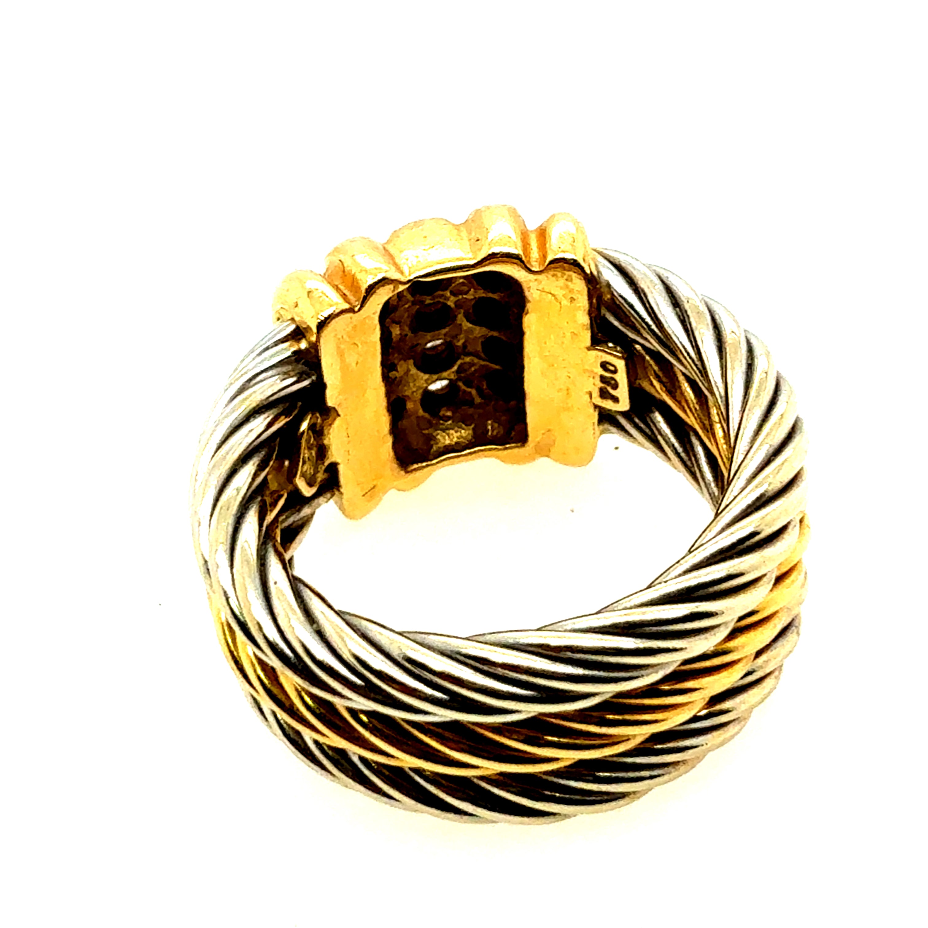Modern Two-Tone Gold Natural Diamond Cable Stack Statement Ring by CHARRIOL