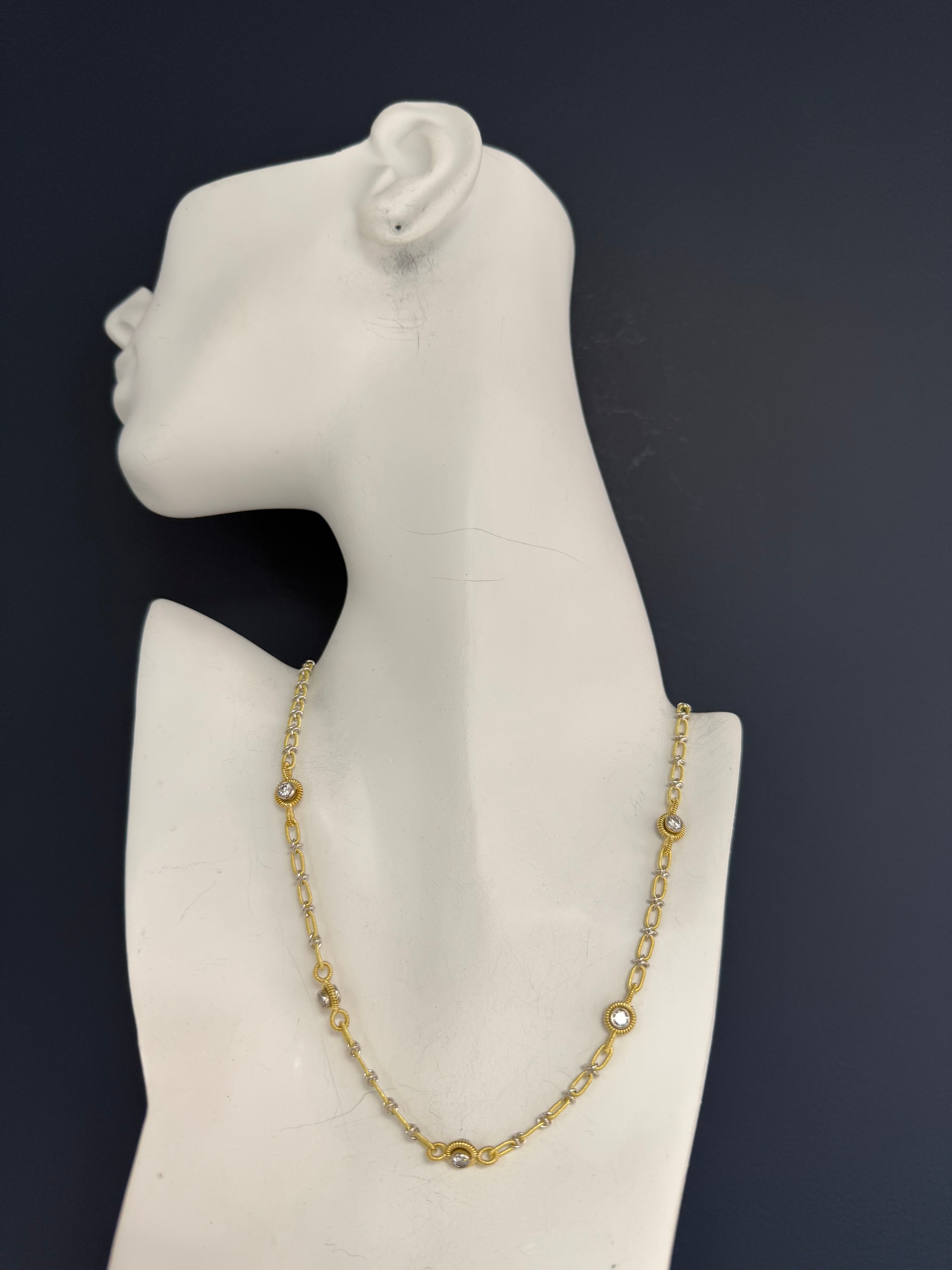 Retro Two Tone Gold 1.5 Carat Natural Diamond Statement Necklace Made in Italy