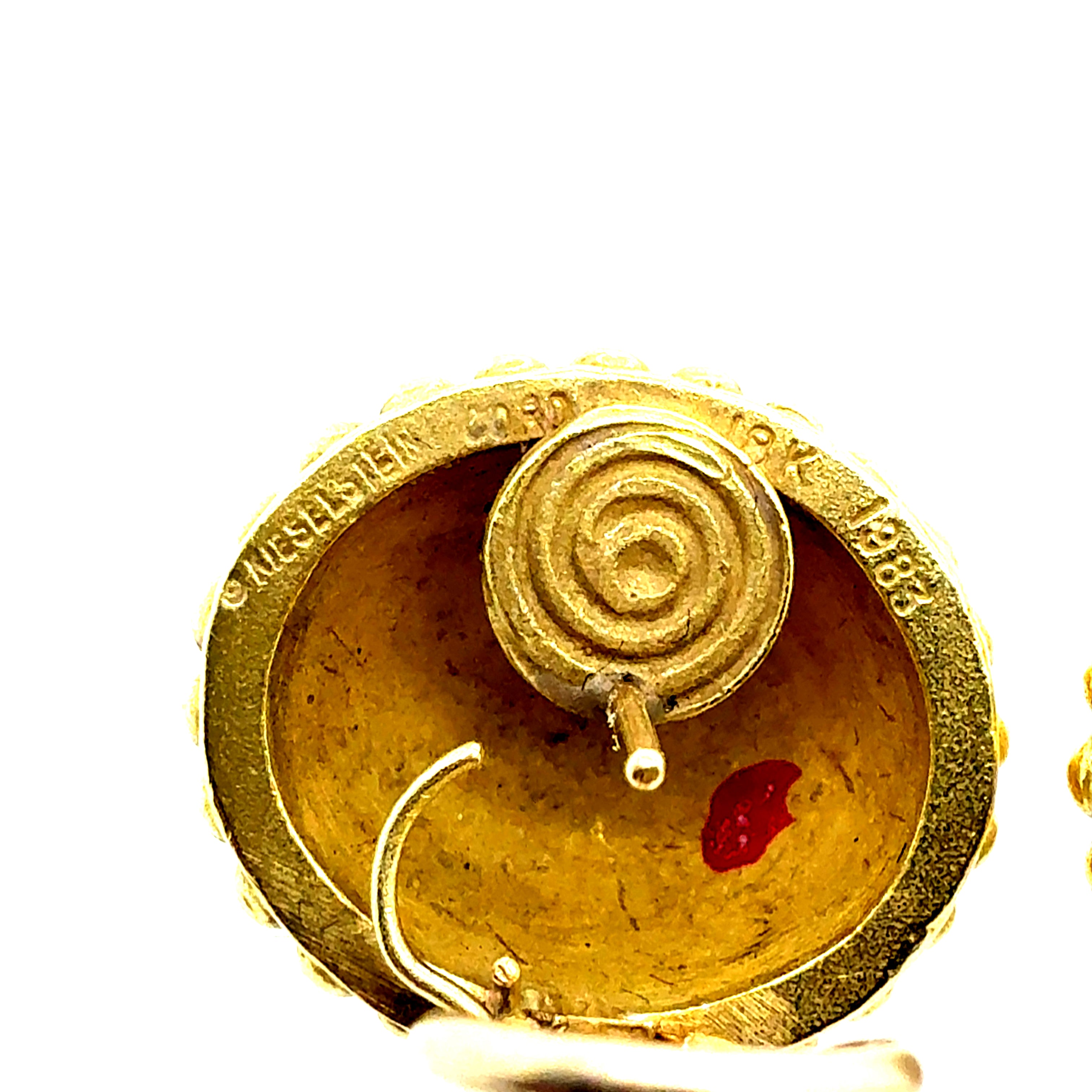 Retro 18K Gold Satin Finish Beaded Earrings by Kieselstein-Cord, Dated 1983