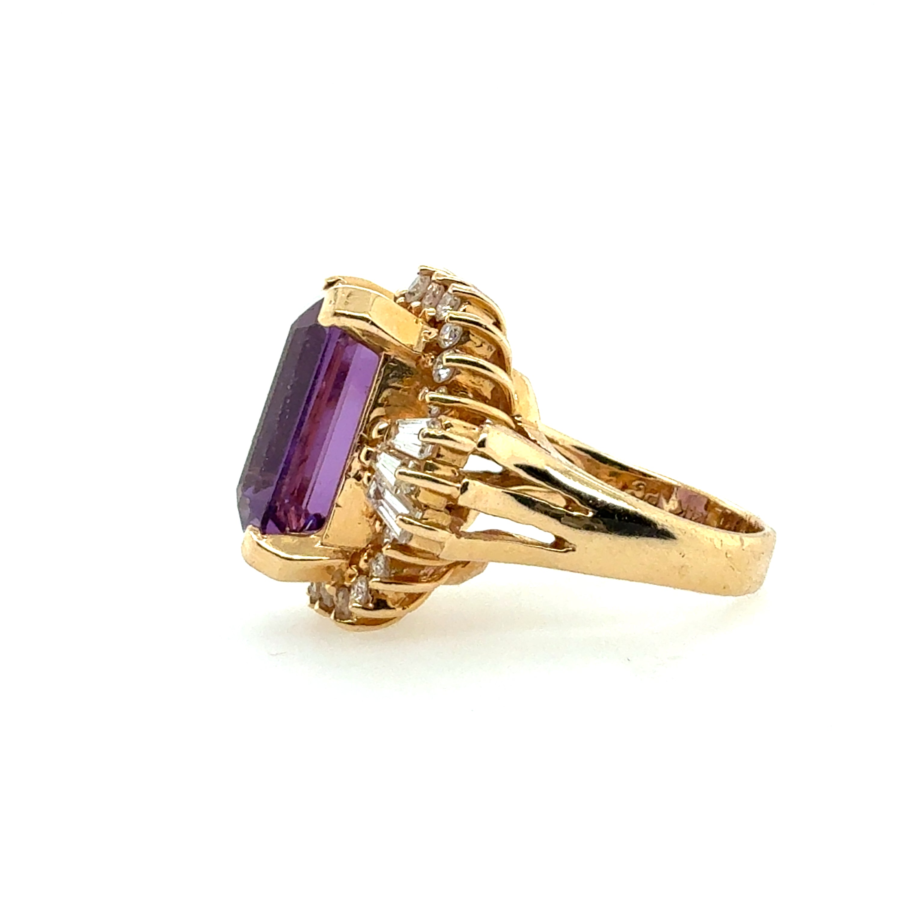 Retro Yellow Gold 10 Carat Amethyst & Natural Diamond Ballerina Ring Circa 1970