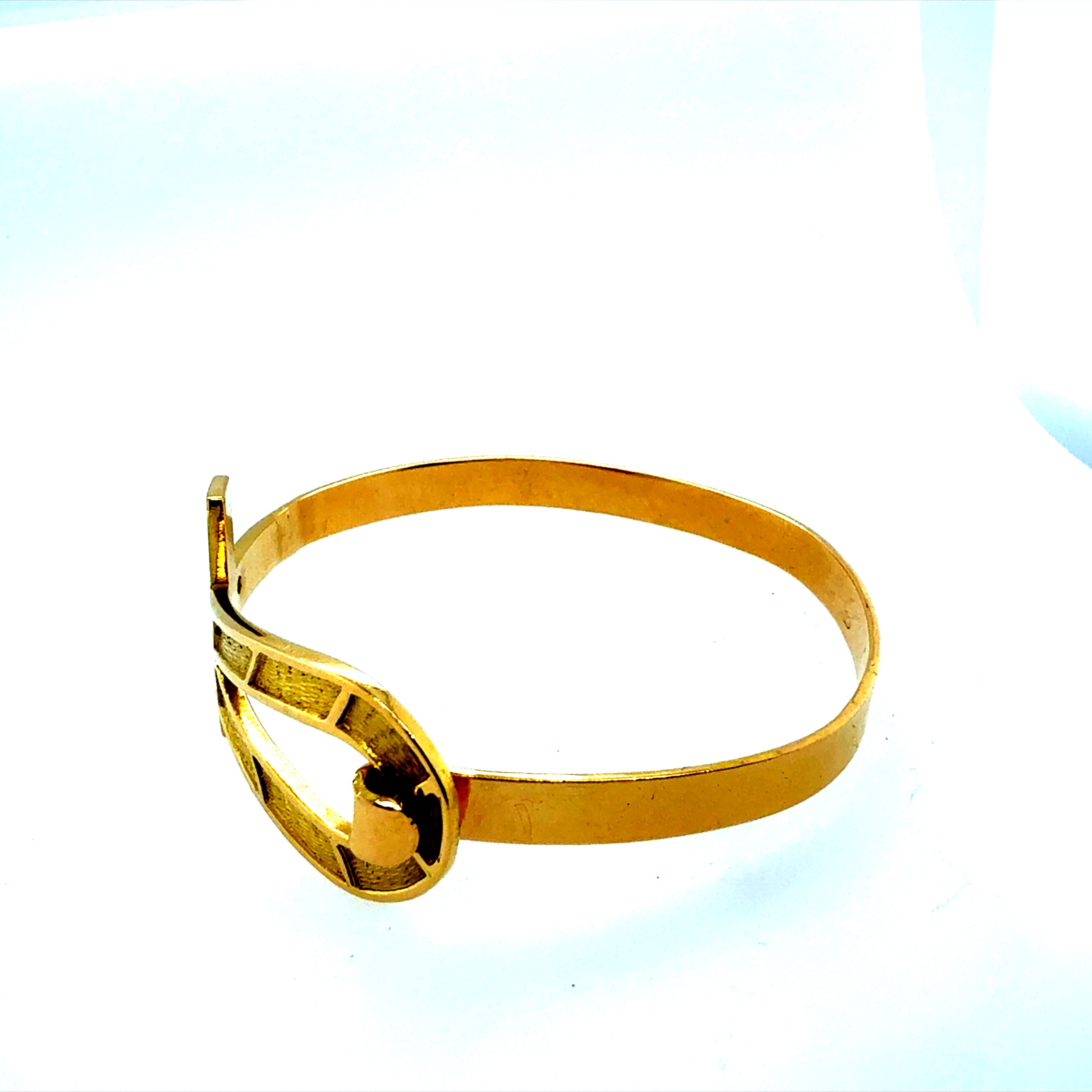 Retro Yellow Gold Egyptian Ankh Bangle Bracelet Circa 1985