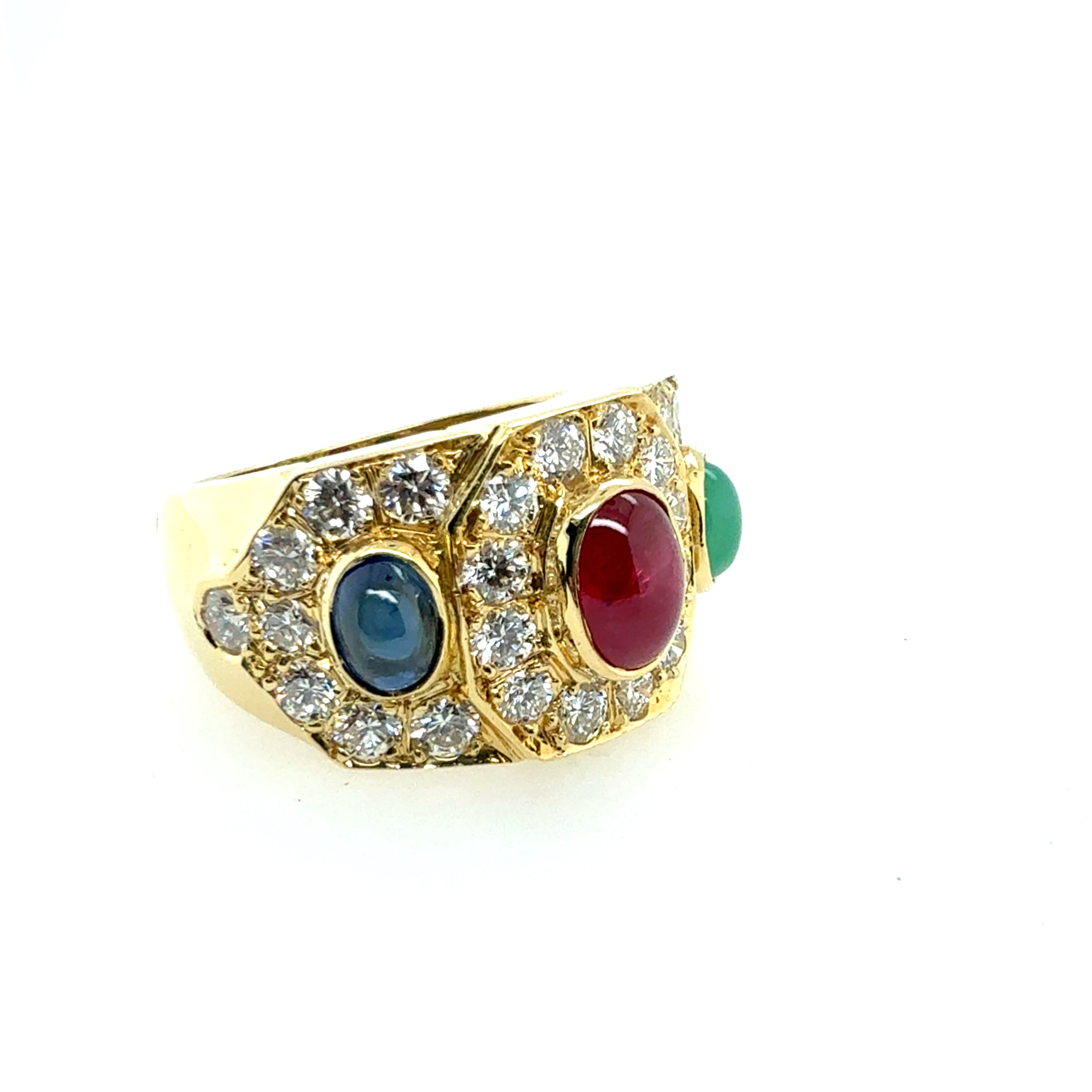 Retro Gold 3.25 Carat Natural Diamond Multicolor Cab Statement Ring Circa 1980