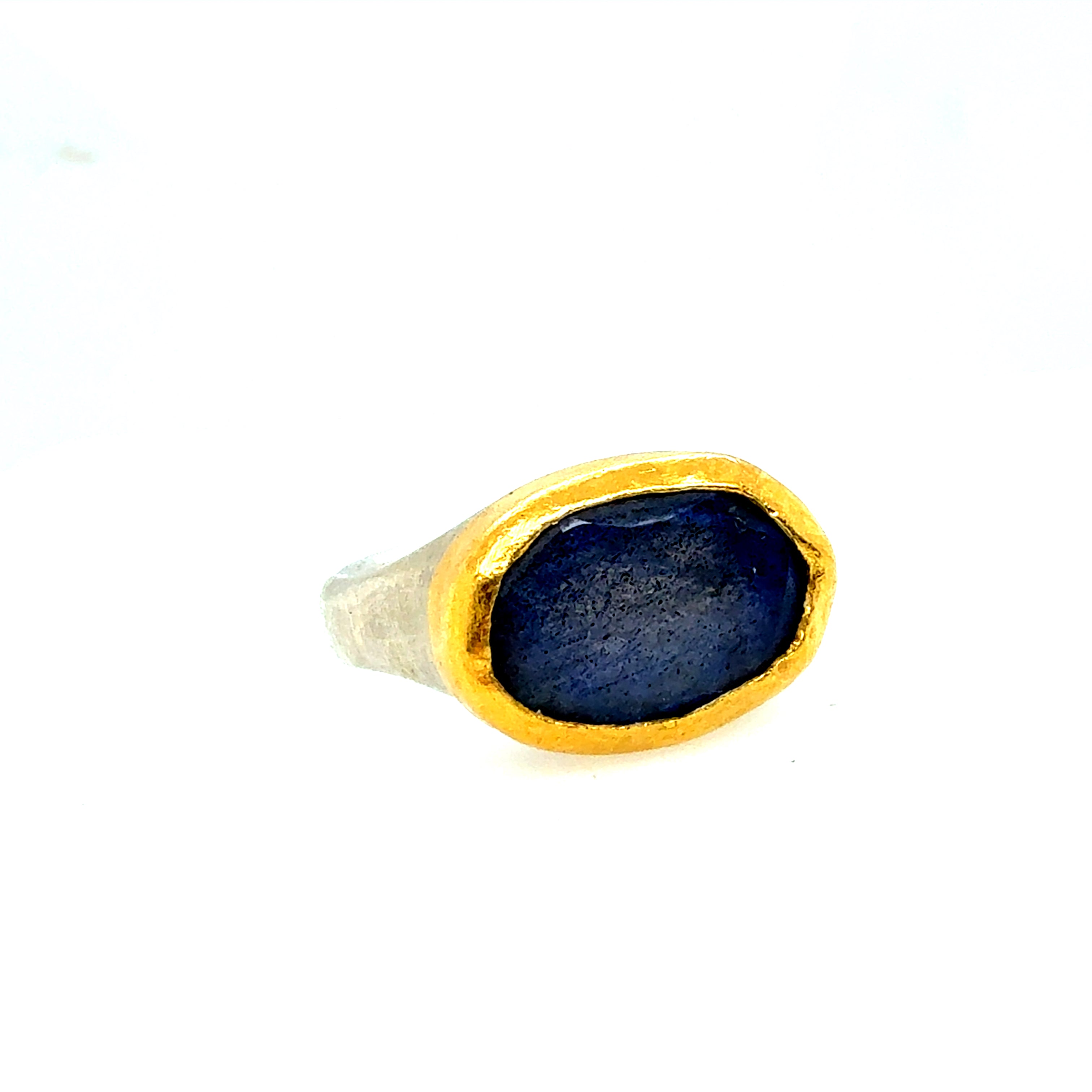Retro Gold & Silver Blue Iridescent Labradorite Statement Ring Circa 1990