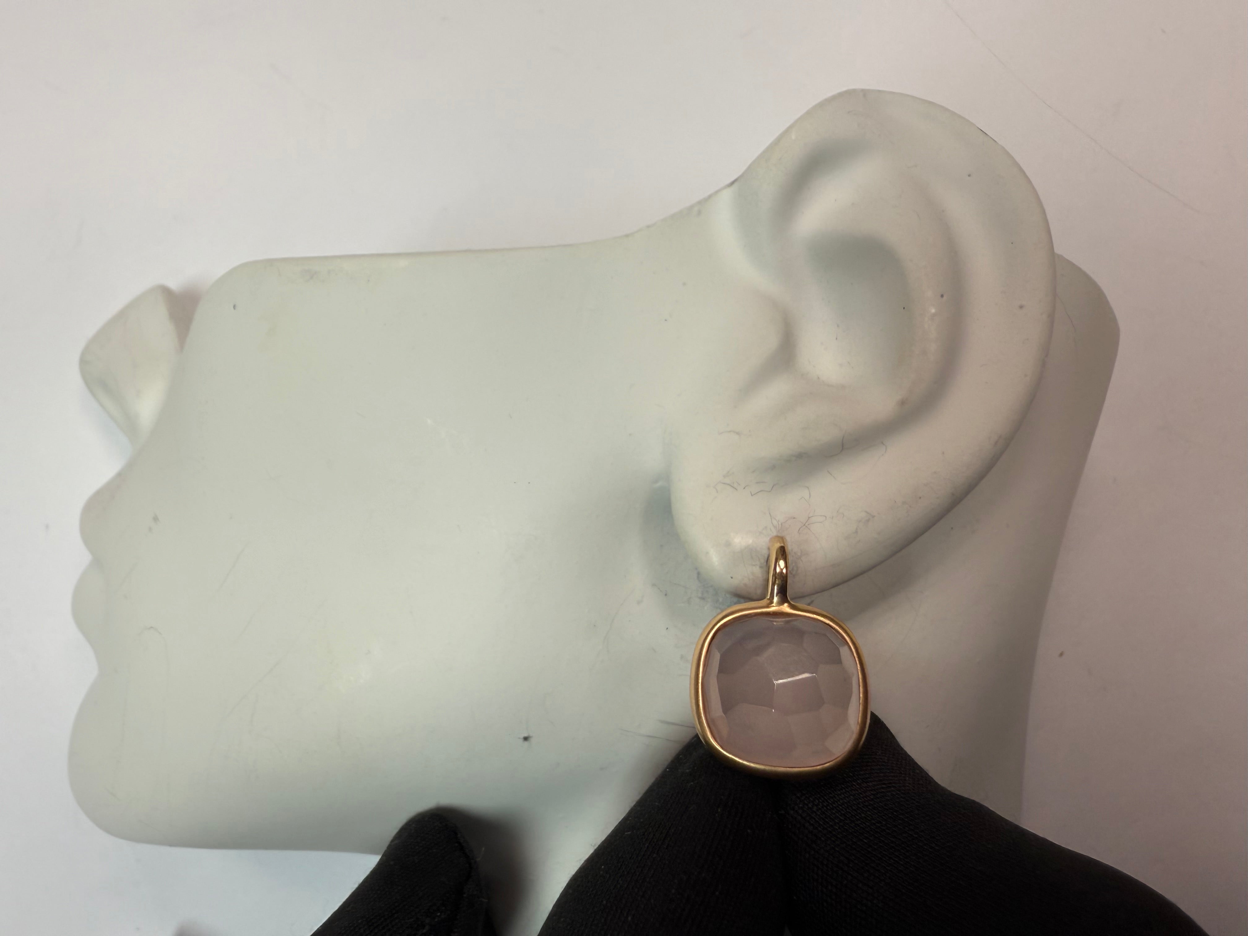 Modern Satin Gold Rose Quartz Statement Earrings, Made in Italy
