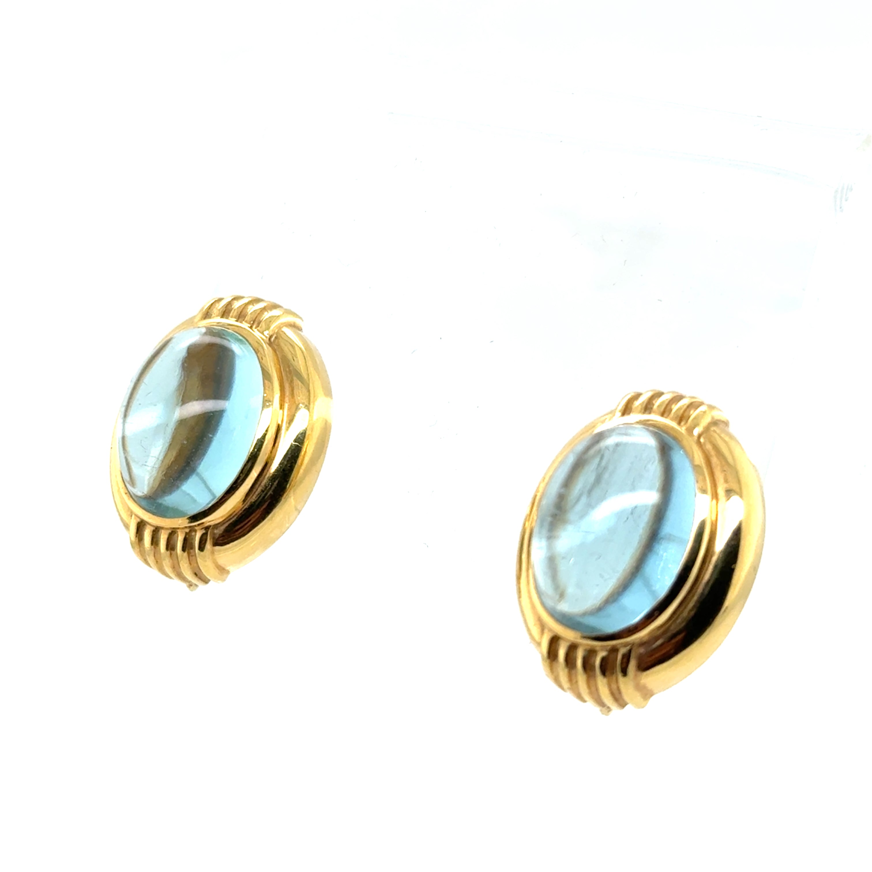 Retro Gold Natural Blue Topaz Cabochon Clip Earrings by Gump’s