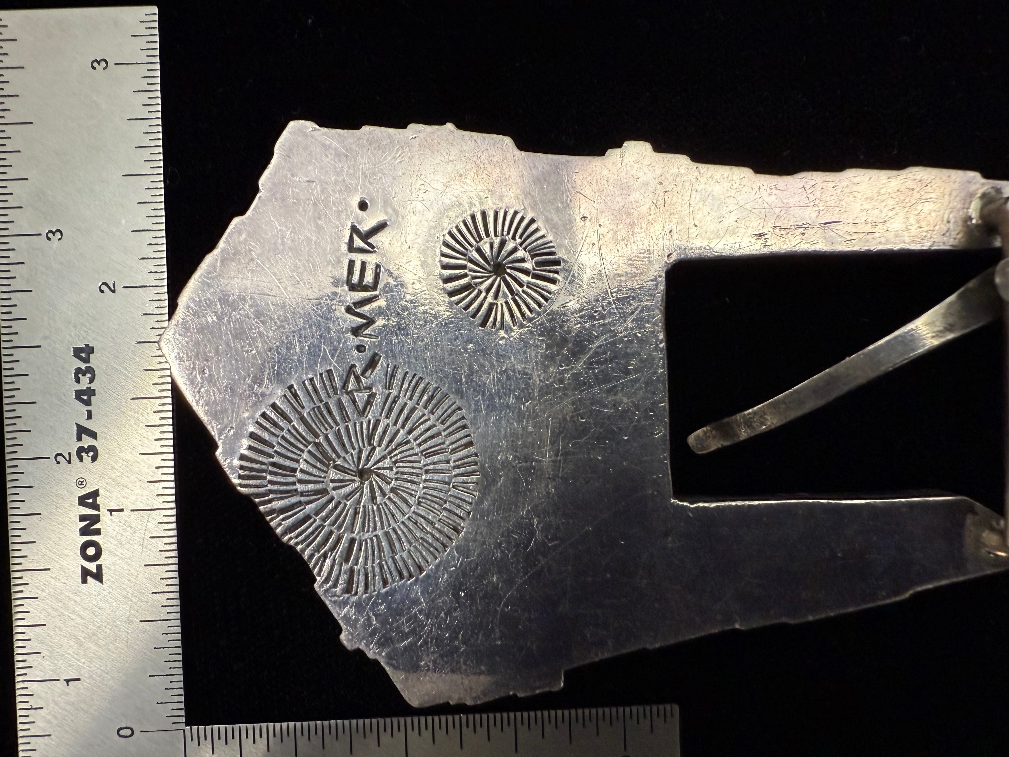 Retro Silver Gemstone Inlay Belt Buckle by Danny Romero