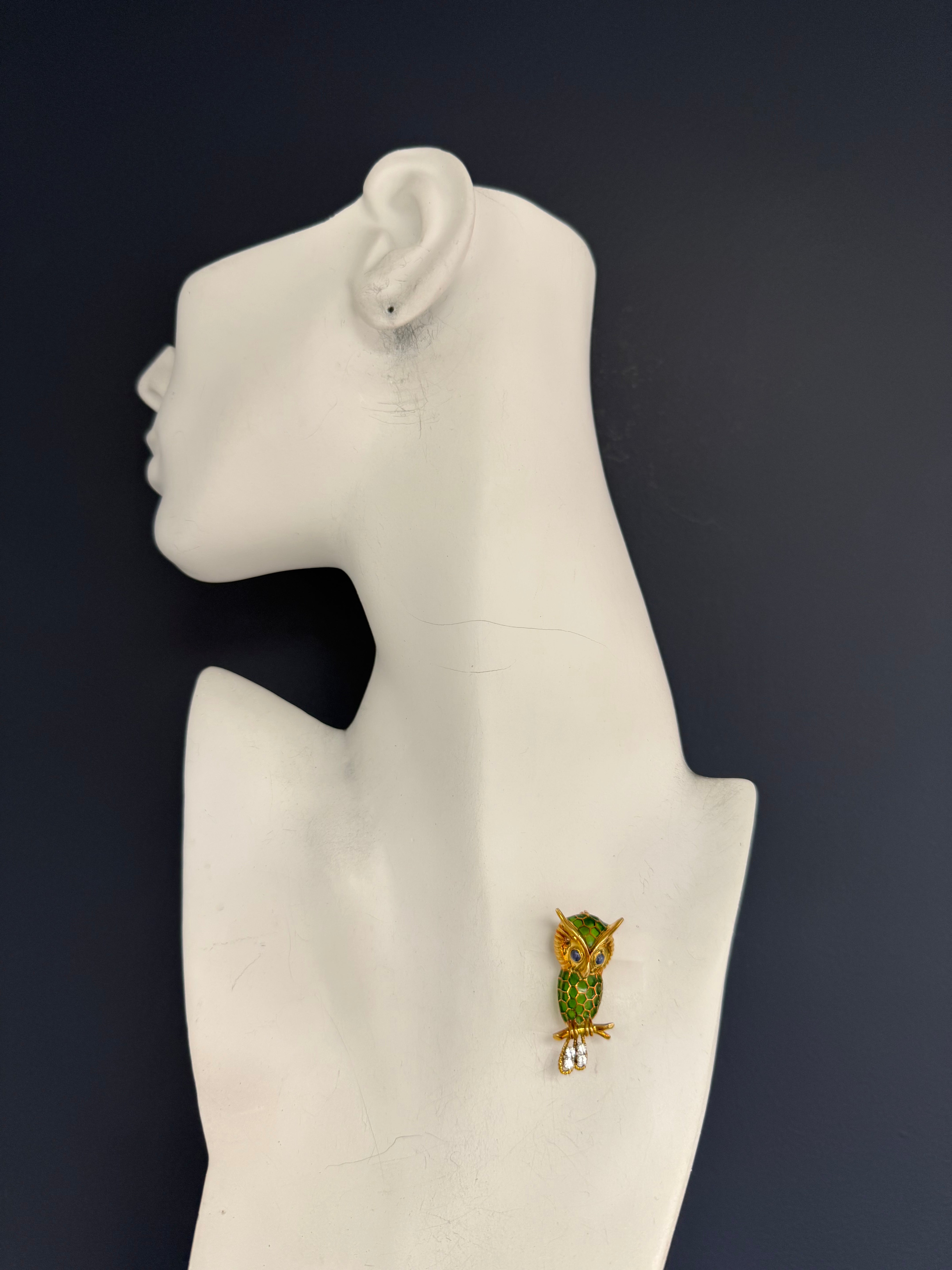 Retro Peter Lindemann Gold Enamel Owl Brooche Circa 1960