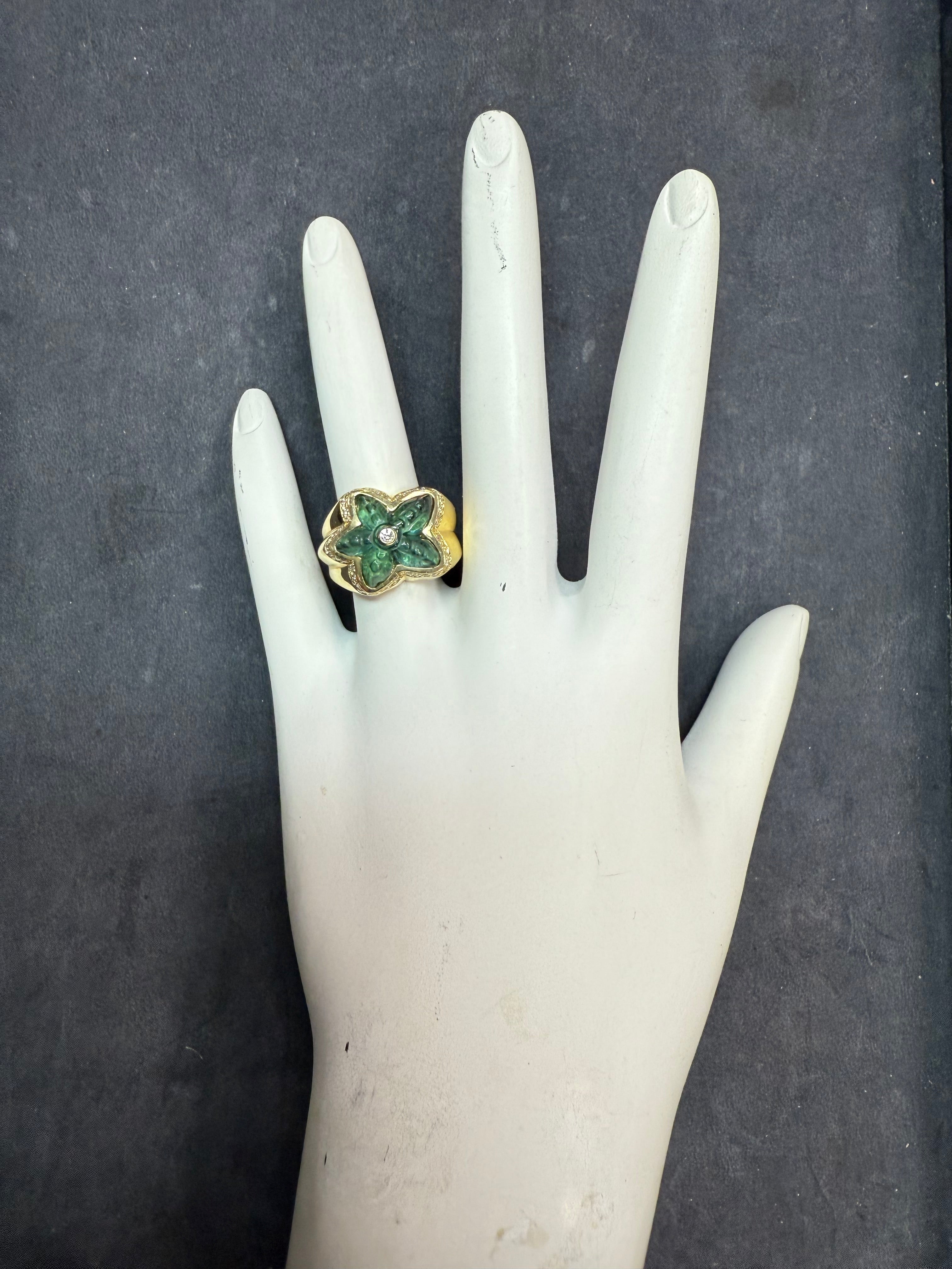 Retro Gold Natural Blue-Green Tourmaline & Diamond Starfish Ring Circa 1980